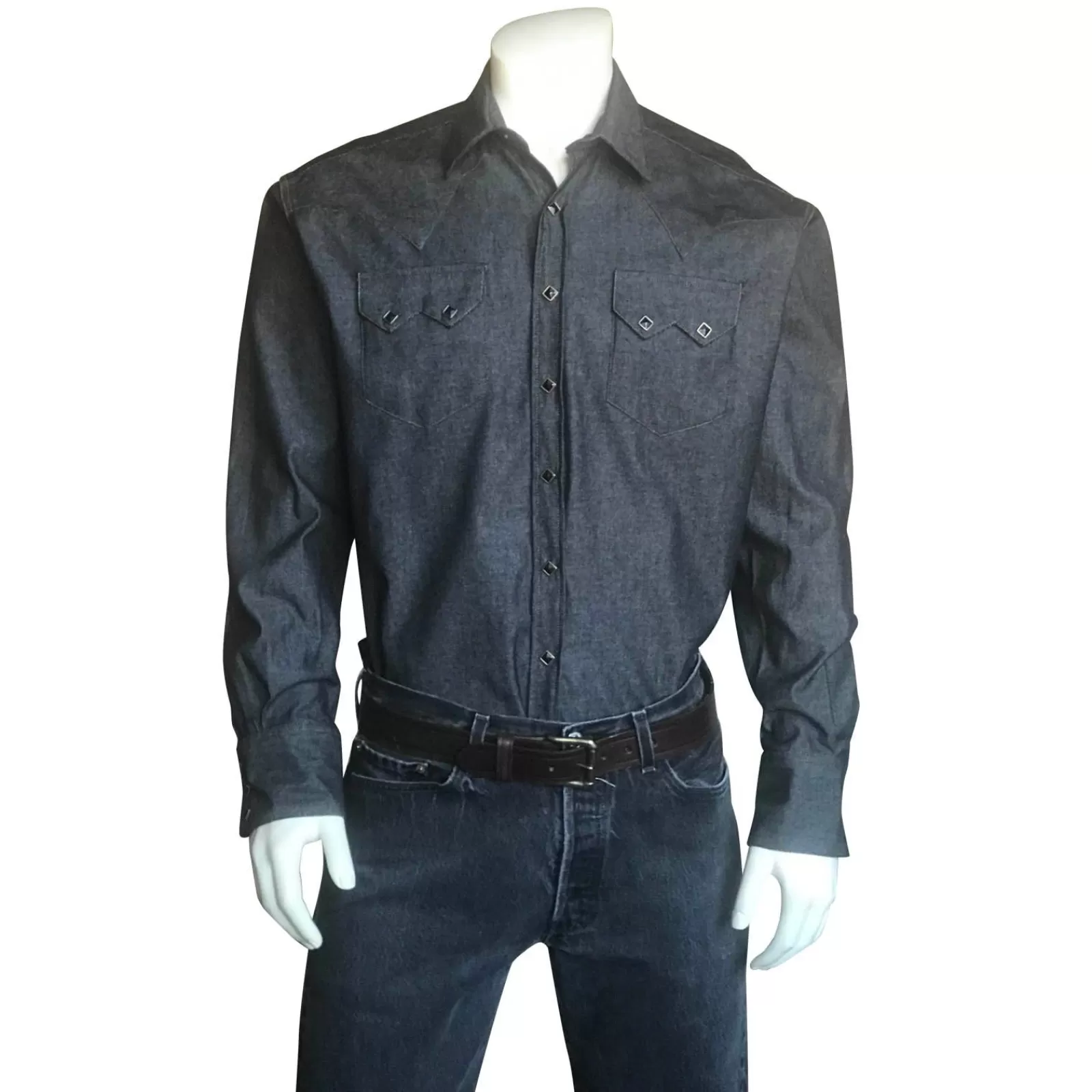 Rockmount Men'S Slim Fit Black Denim Western Shirt Clearance