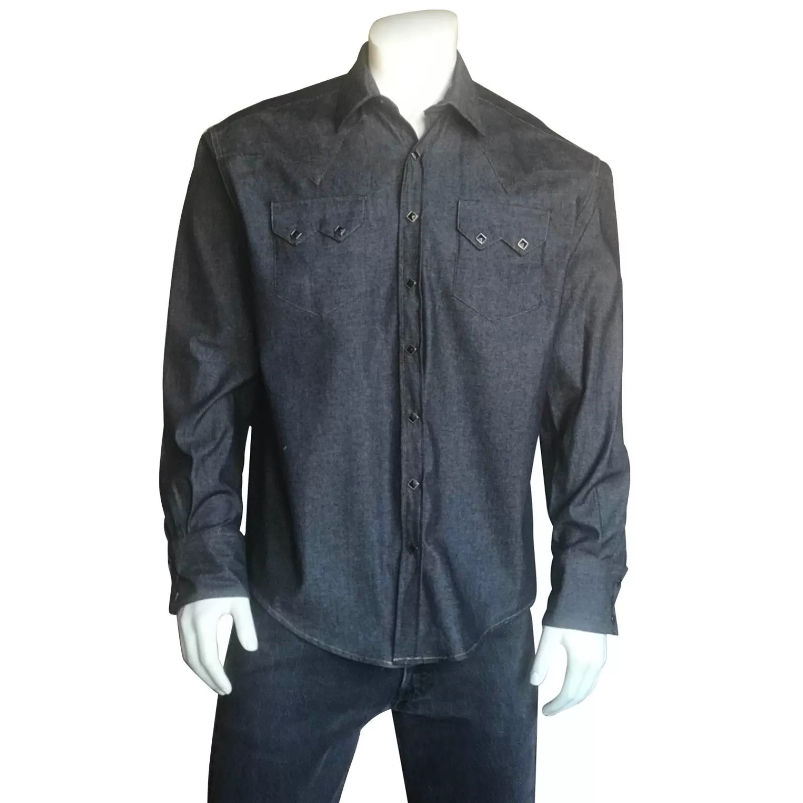 Rockmount Men'S Slim Fit Black Denim Western Shirt Clearance