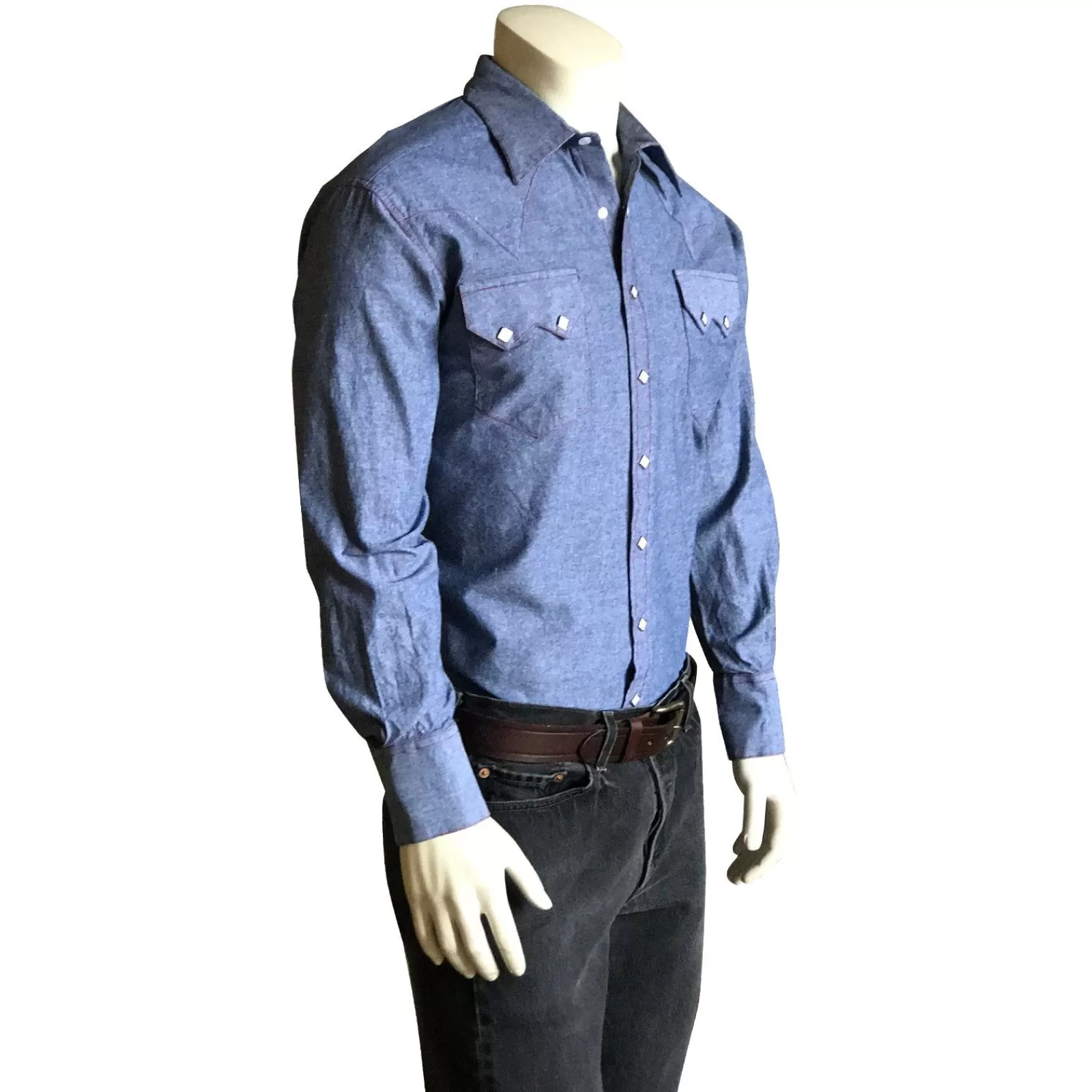 Rockmount Men'S Slim Fit Blue Chambray Denim Western Shirt Best Sale