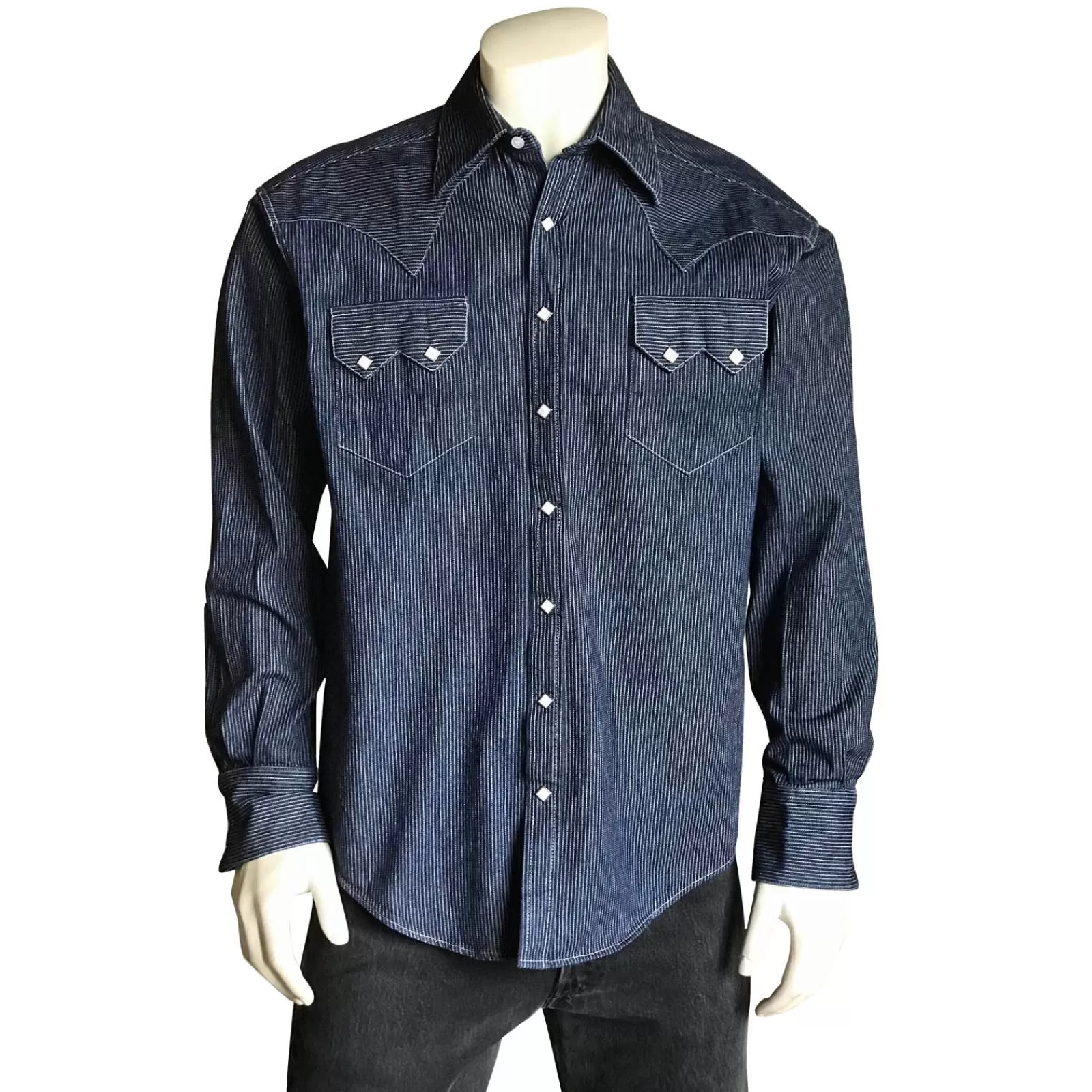 Rockmount Men'S Slim Fit Denim Pinstripe Western Shirt New