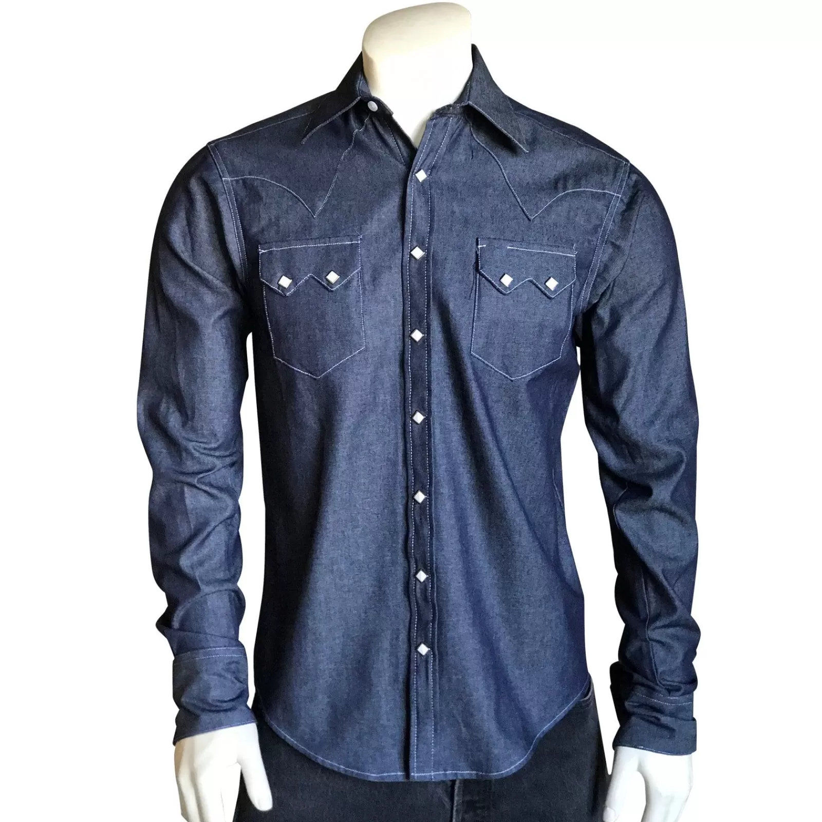 Rockmount Men'S Slim Fit Indigo Denim Western Shirt Outlet