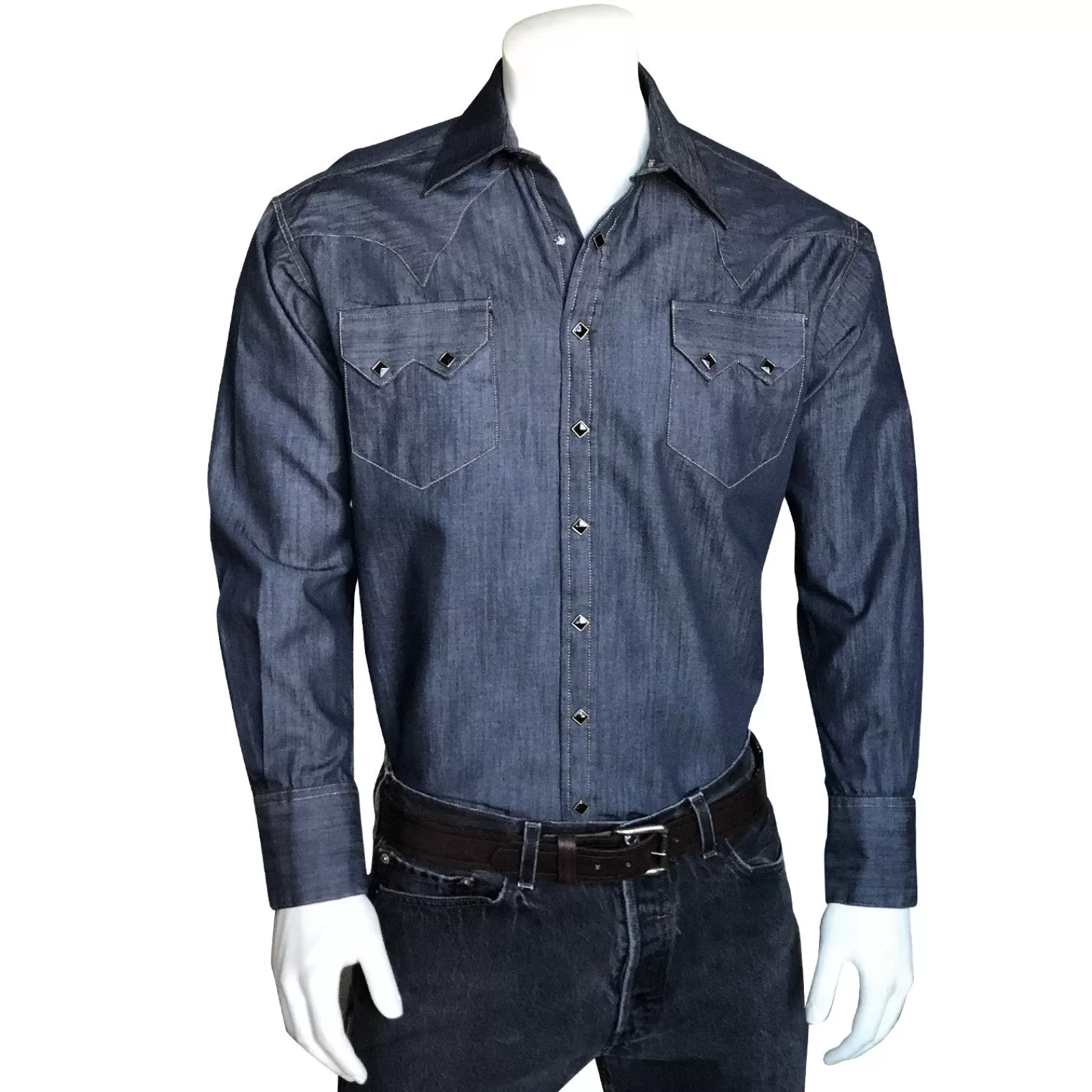 Rockmount Men'S Slim Fit Light Wash Denim Western Shirt Flash Sale