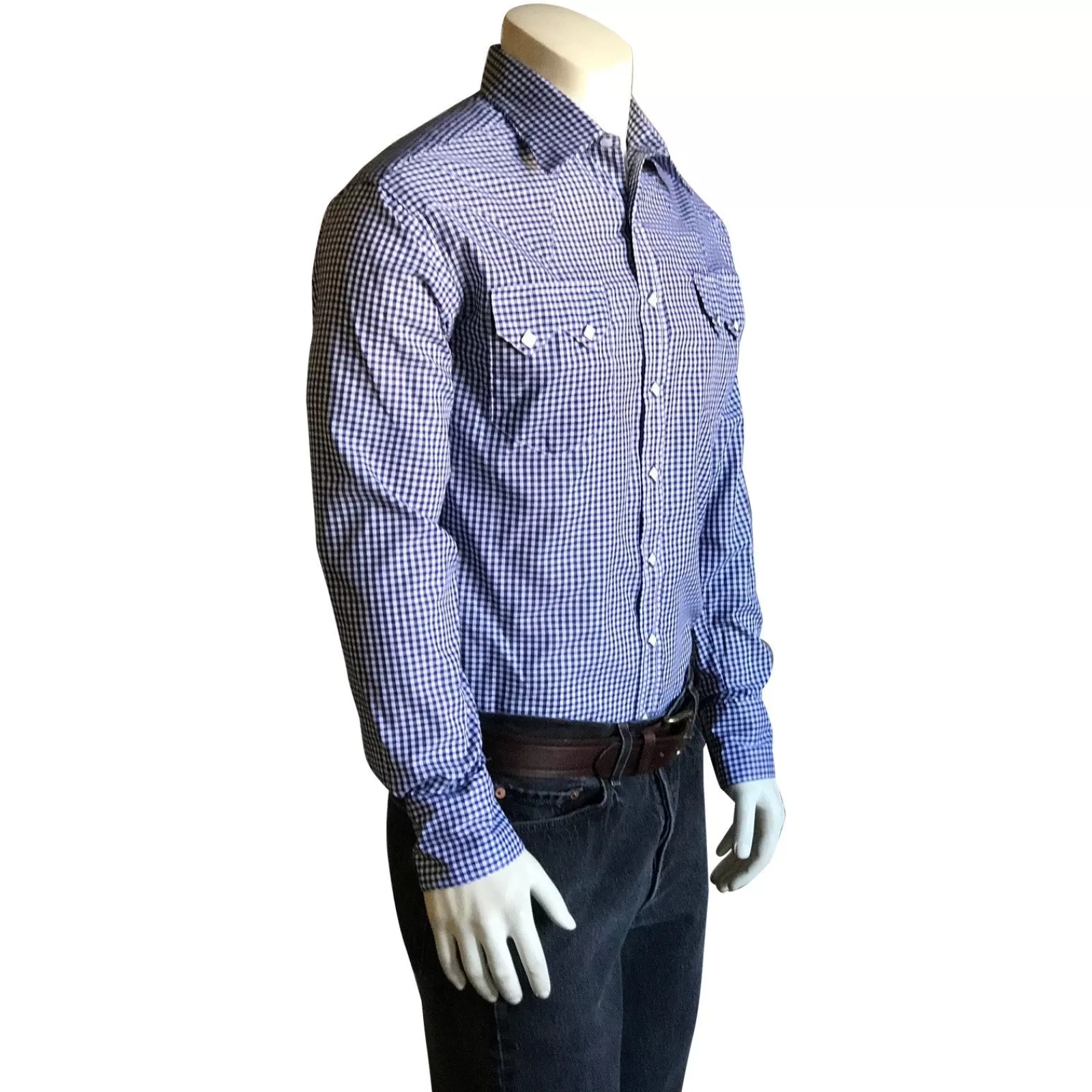 Rockmount Men'S Slim Fit Navy Gingham Check Western Shirt Sale