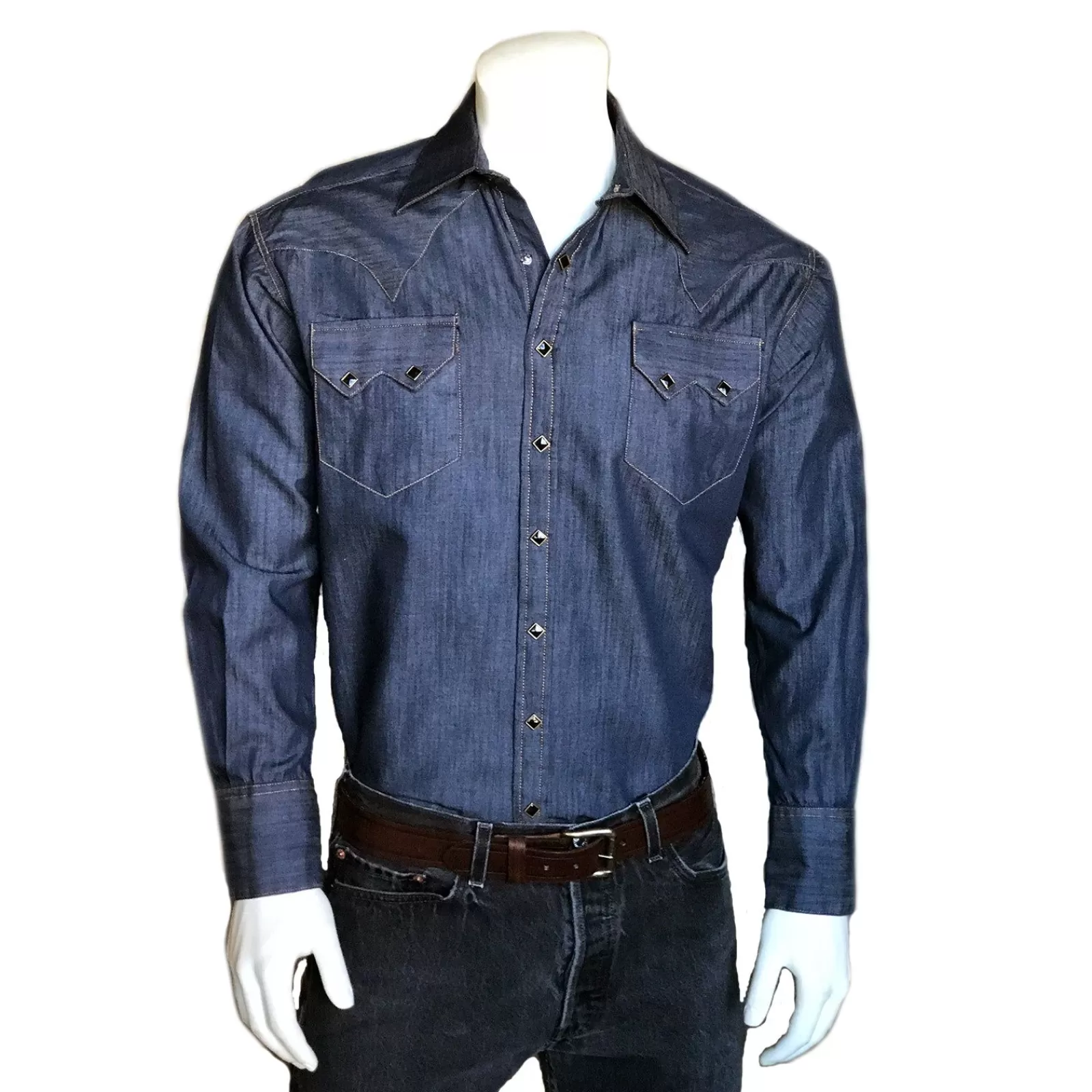 Rockmount Men'S Slim Fit Tencel Denim Western Shirt Outlet