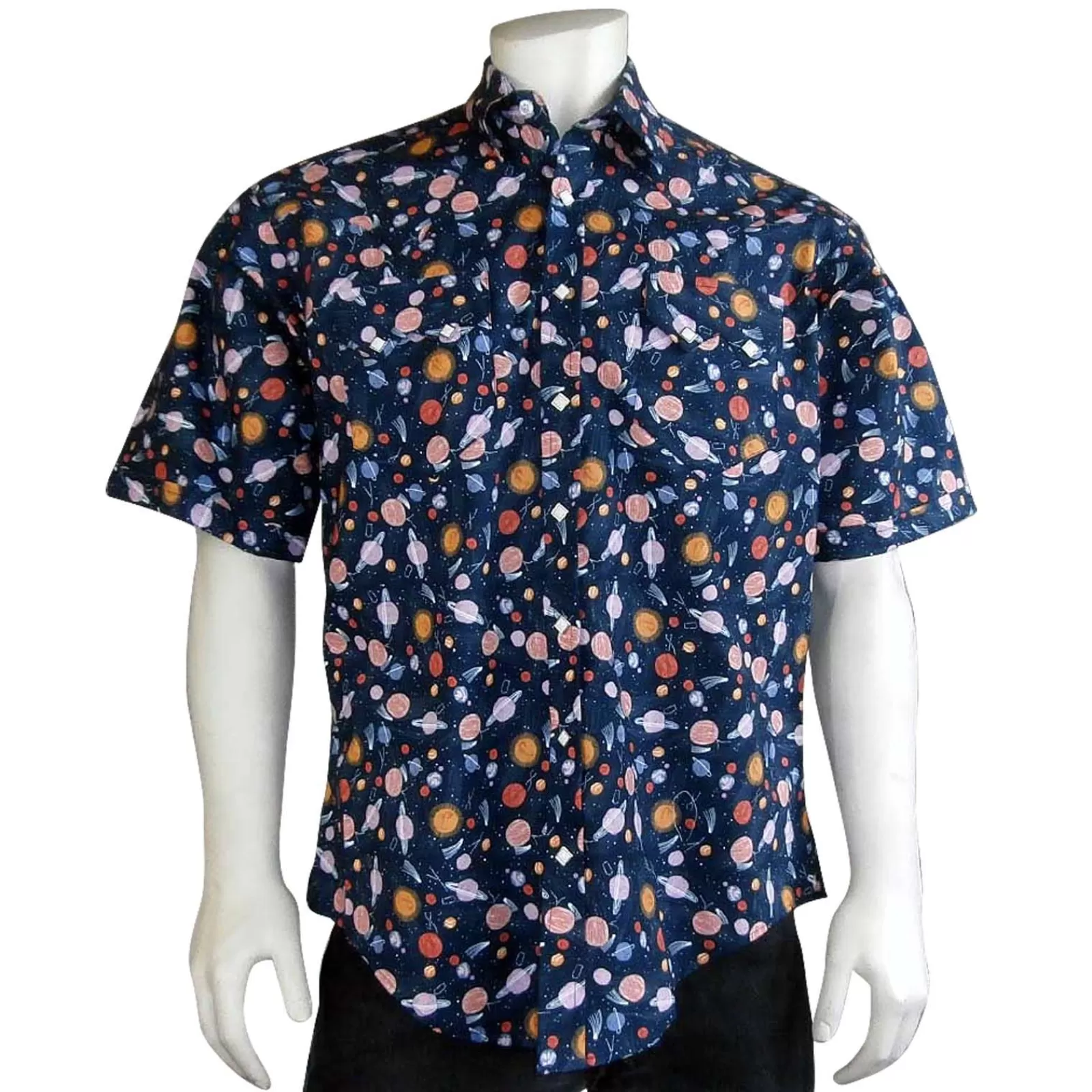 Rockmount Men'S Solar System Print Short Sleeve Western Shirt In Navy New