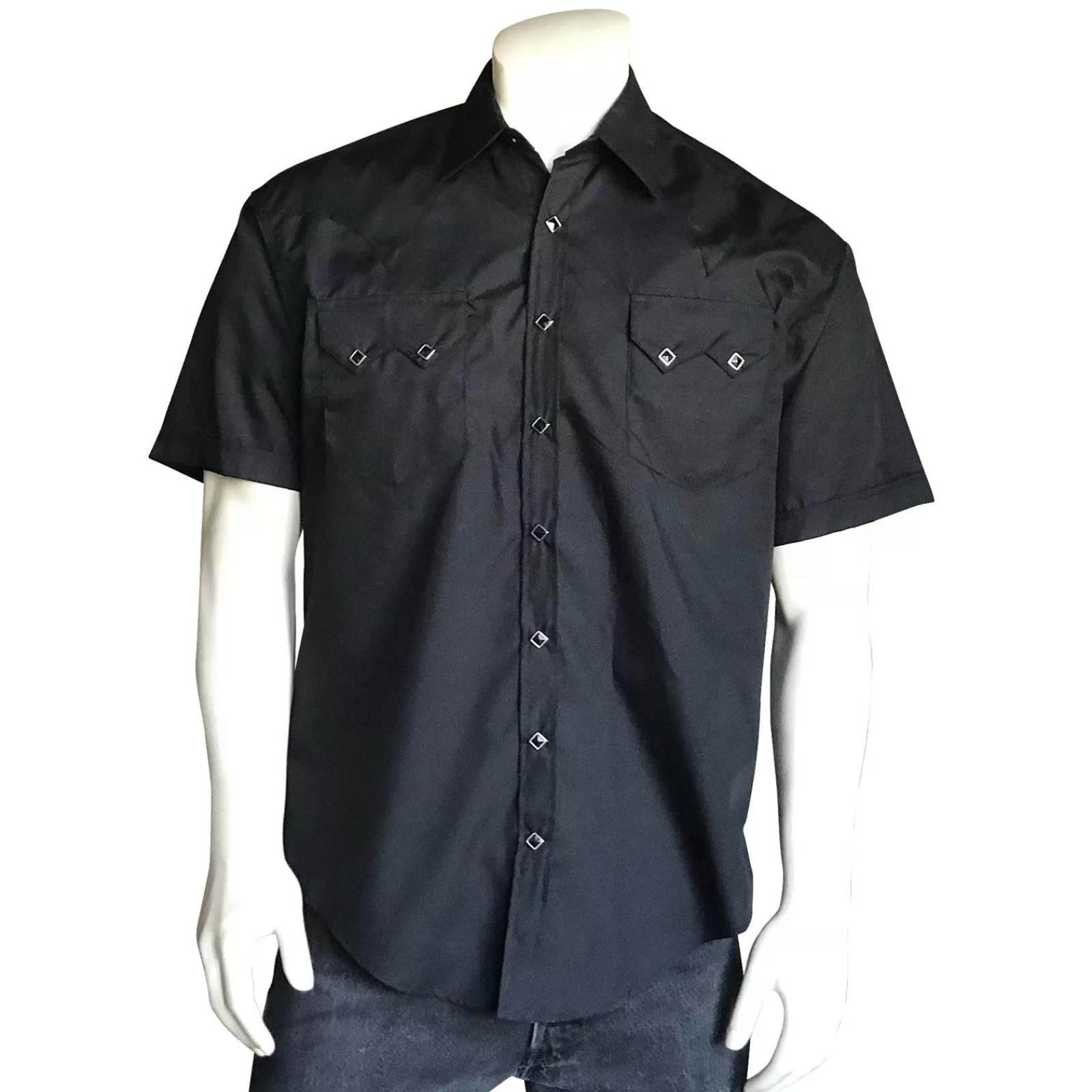 Rockmount Men'S Solid Black Cotton Blend Short Sleeve Western Shirt Best