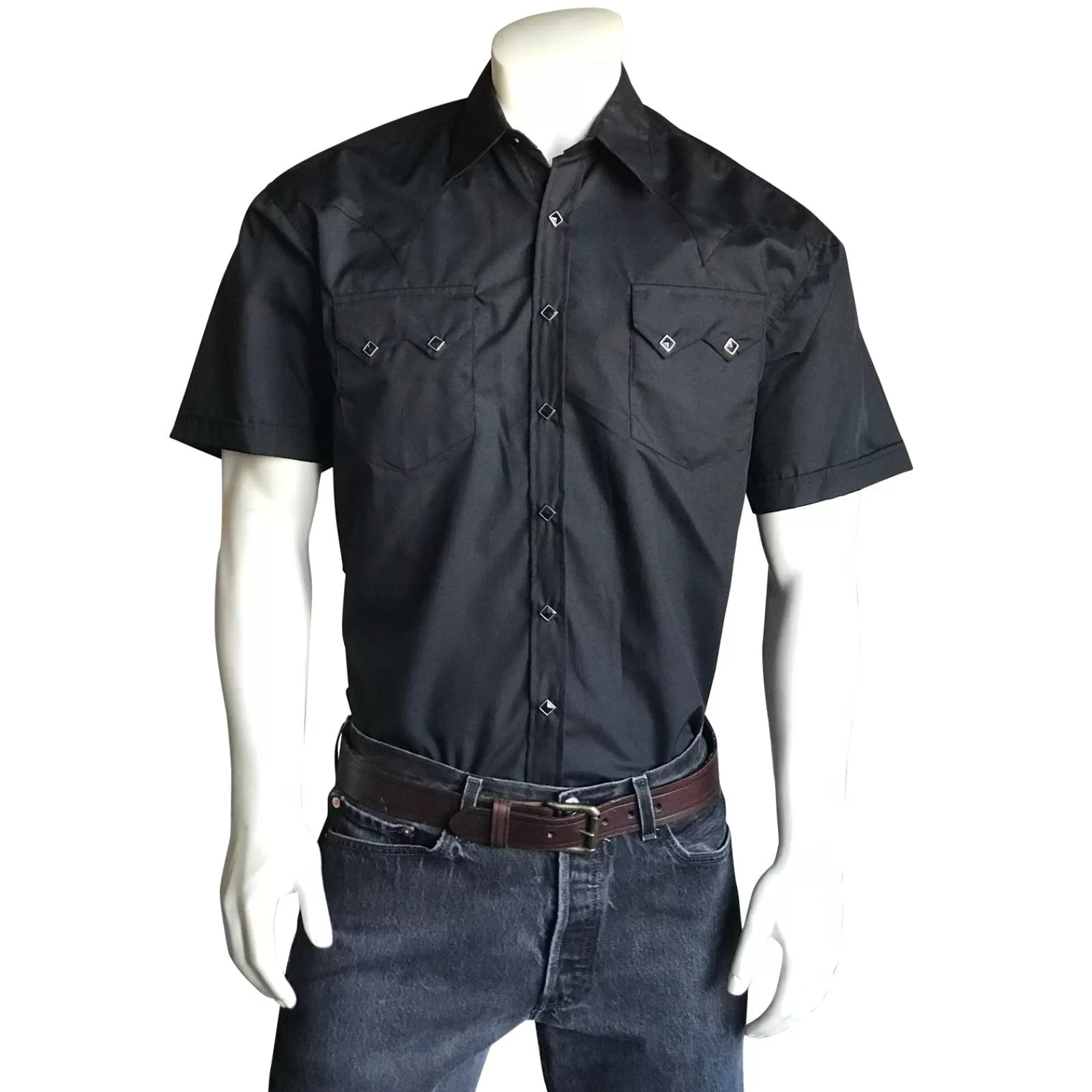 Rockmount Men'S Solid Black Cotton Blend Short Sleeve Western Shirt Best