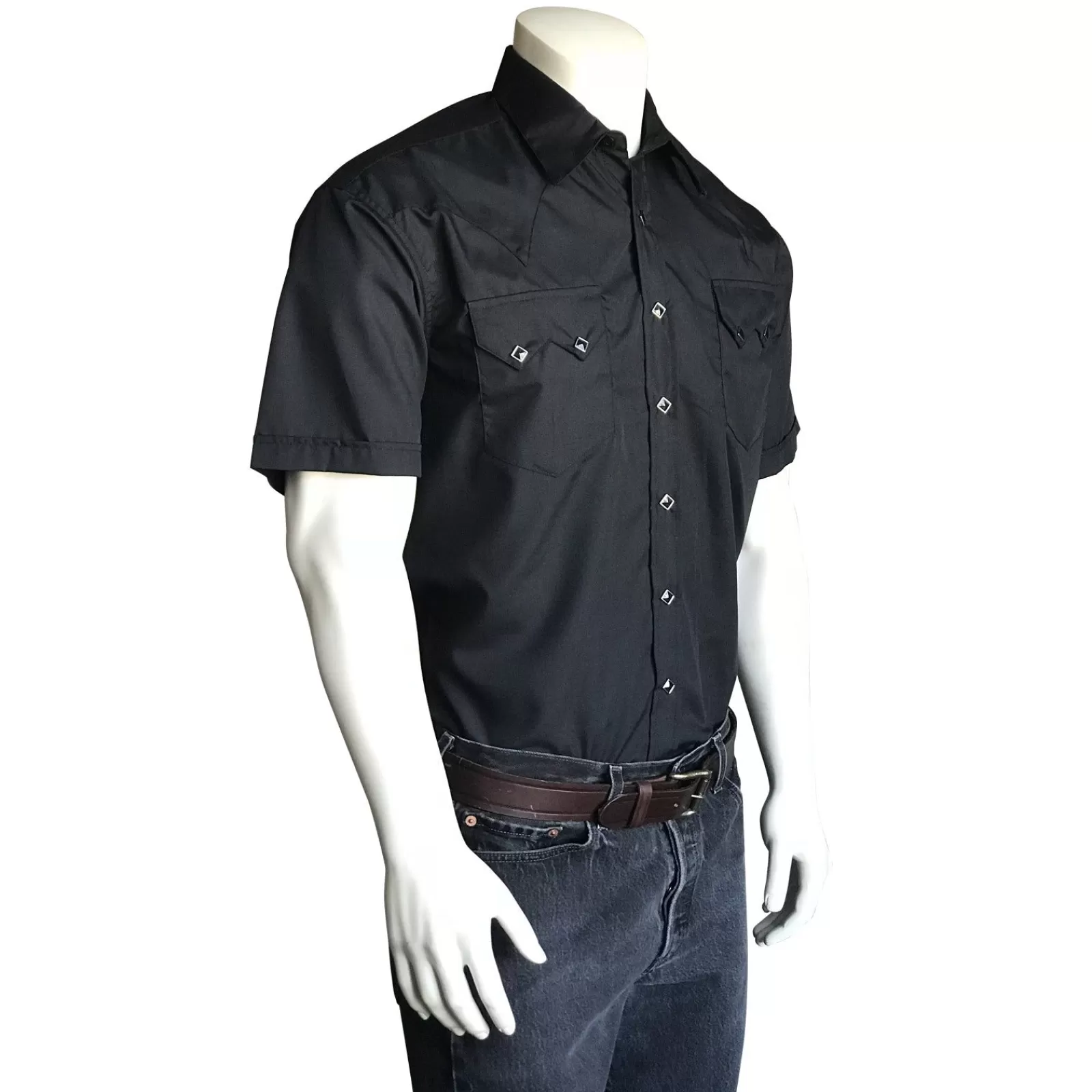 Rockmount Men'S Solid Black Cotton Blend Short Sleeve Western Shirt Best