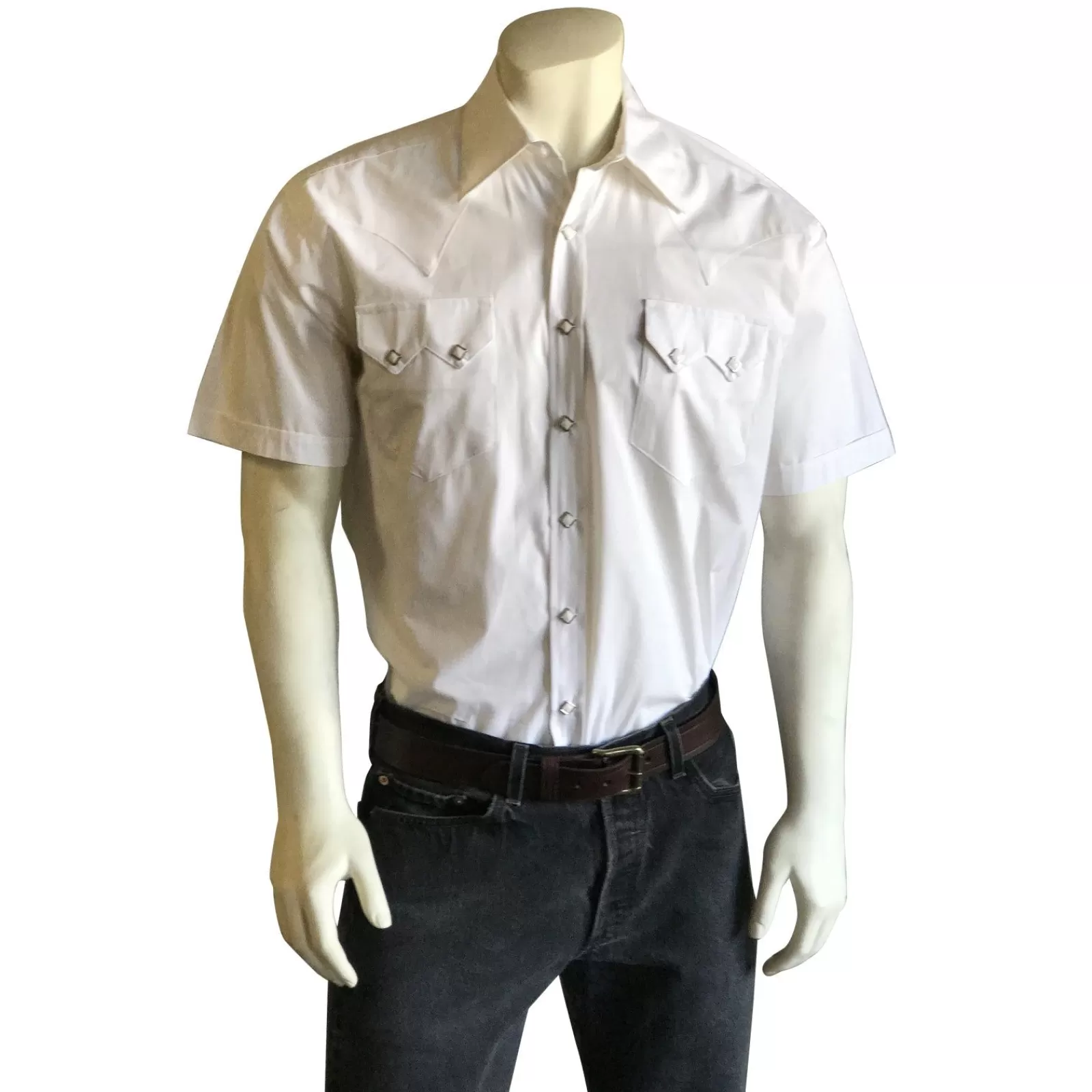Rockmount Men'S Solid White Cotton Blend Short Sleeve Western Shirt Clearance