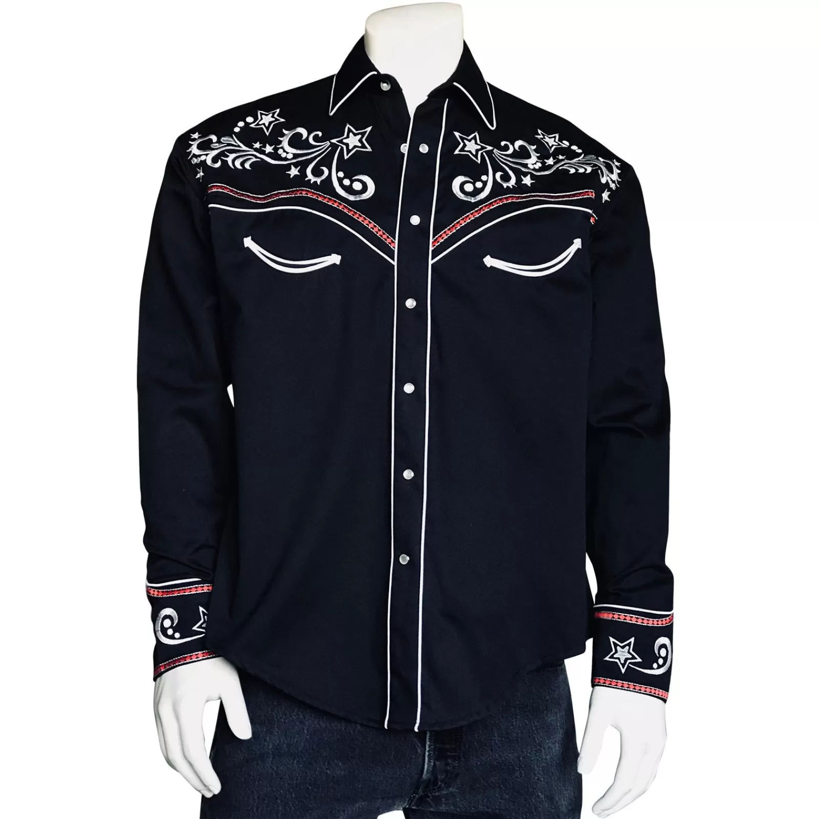 Rockmount Men'S Stars & Scrolls Embroidered Black Western Shirt Best