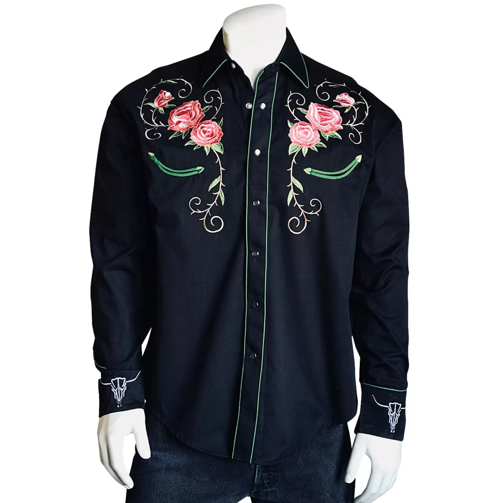Rockmount Men'S Steer Longhorn & Floral Embroidery Western Shirt In Black Online