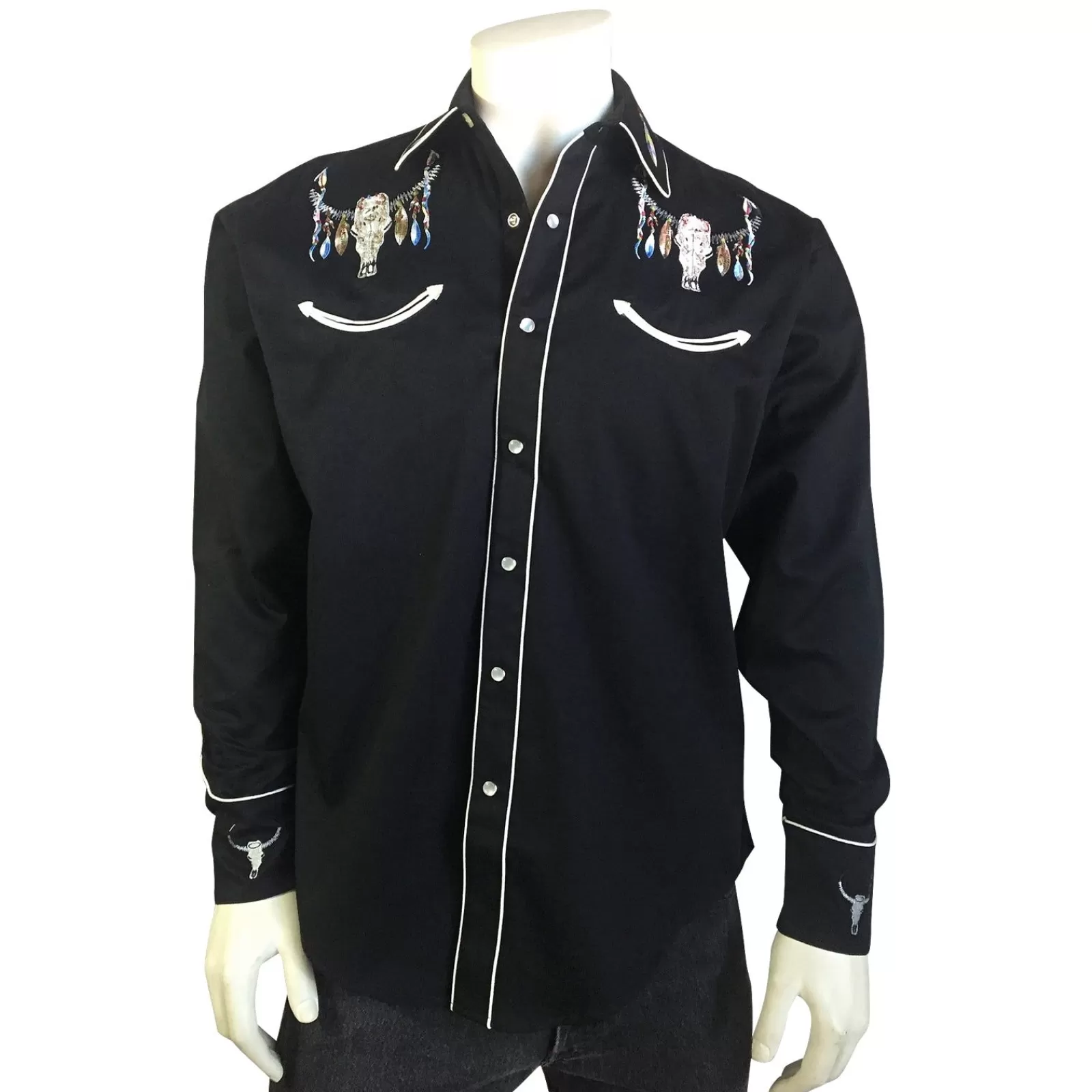 Rockmount Men'S Steer Skulls With Feathers Embroidered Western Shirt In Black Cheap