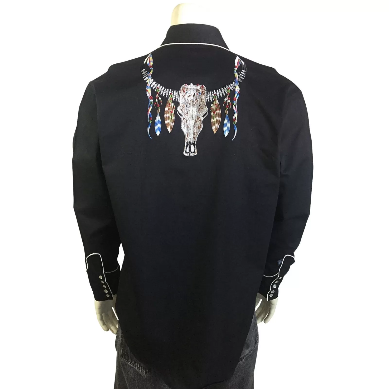 Rockmount Men'S Steer Skulls With Feathers Embroidered Western Shirt In Black Cheap