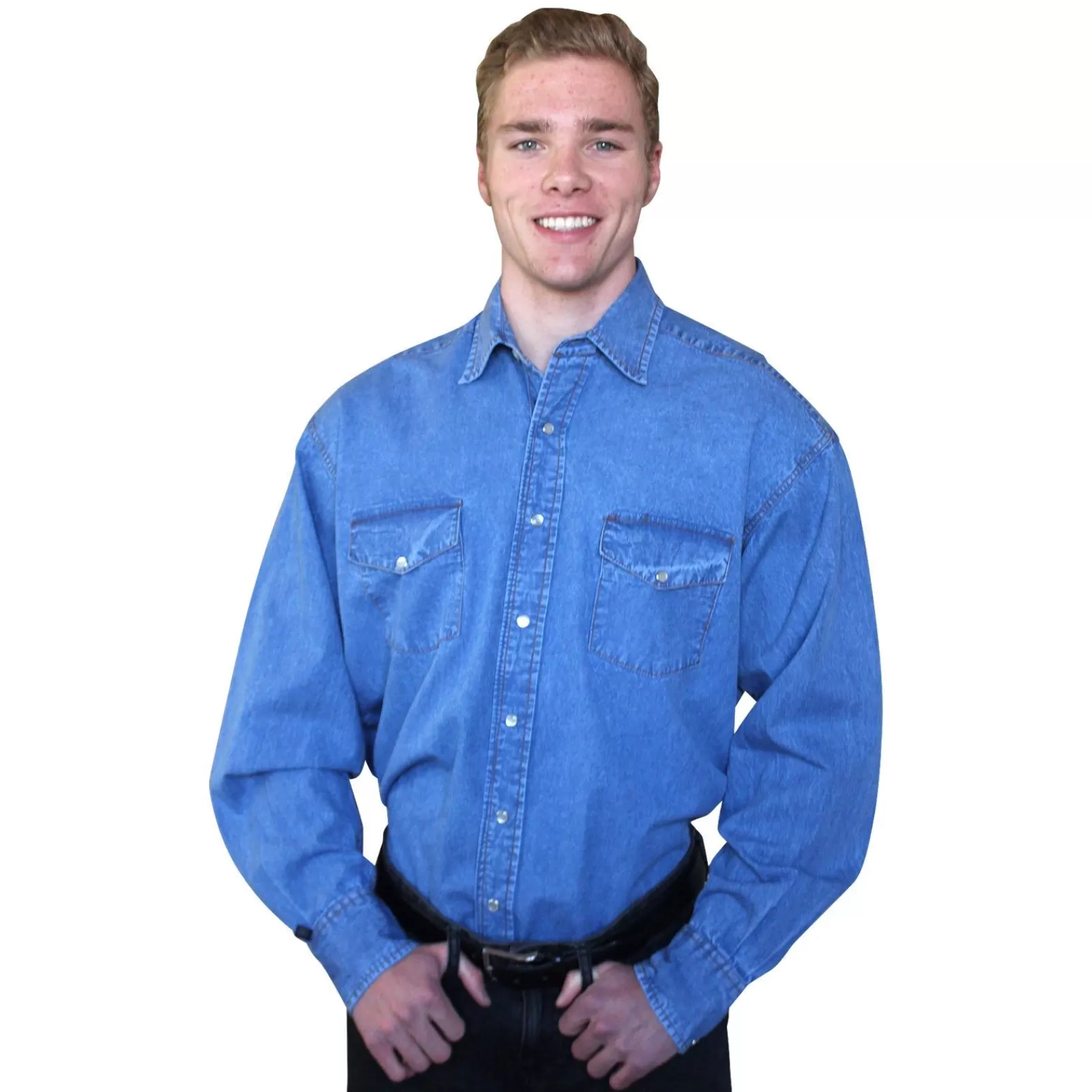 Rockmount Men'S Stonewashed Denim Classic Western Shirt Best Sale