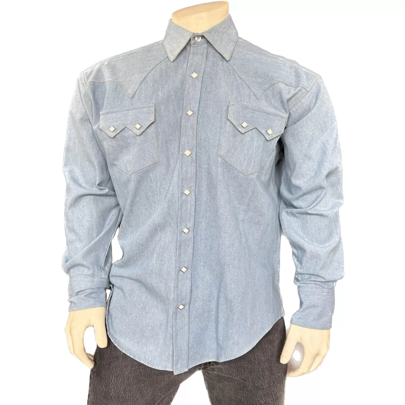 Rockmount Men'S Stonewashed Denim Sawtooth Western Shirt New