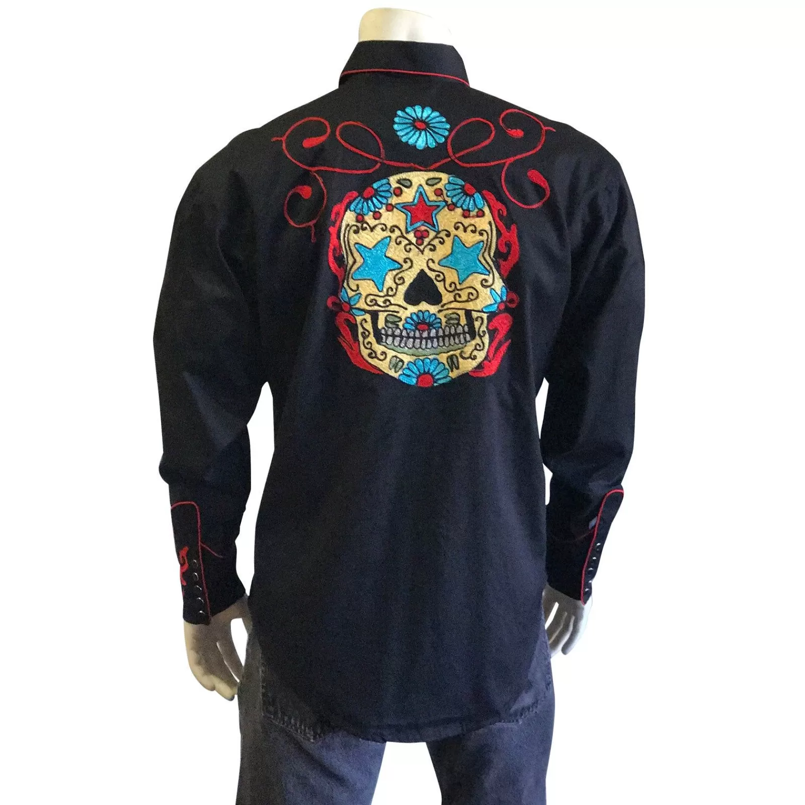 Rockmount Men'S Sugar Skulls Vintage Embroidered Western Shirt Cheap