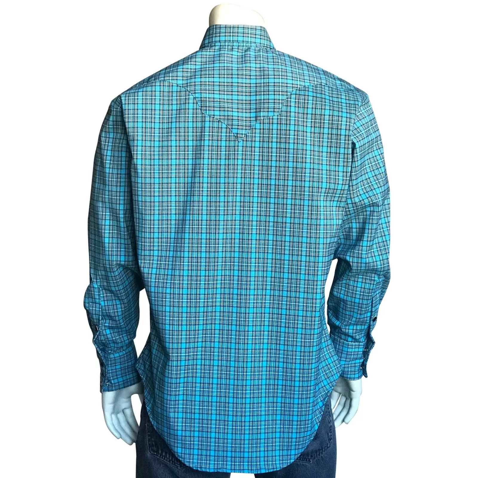 Rockmount Men'S Turquoise & Black Windowpane Check Western Shirt Best Sale