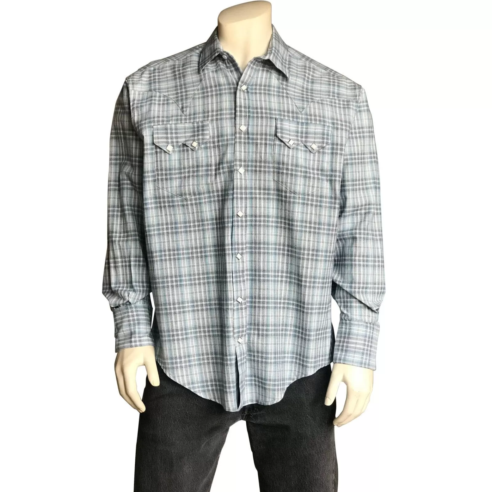 Rockmount Men'S Ultra-Soft Blue Rayon Check Western Shirt Clearance