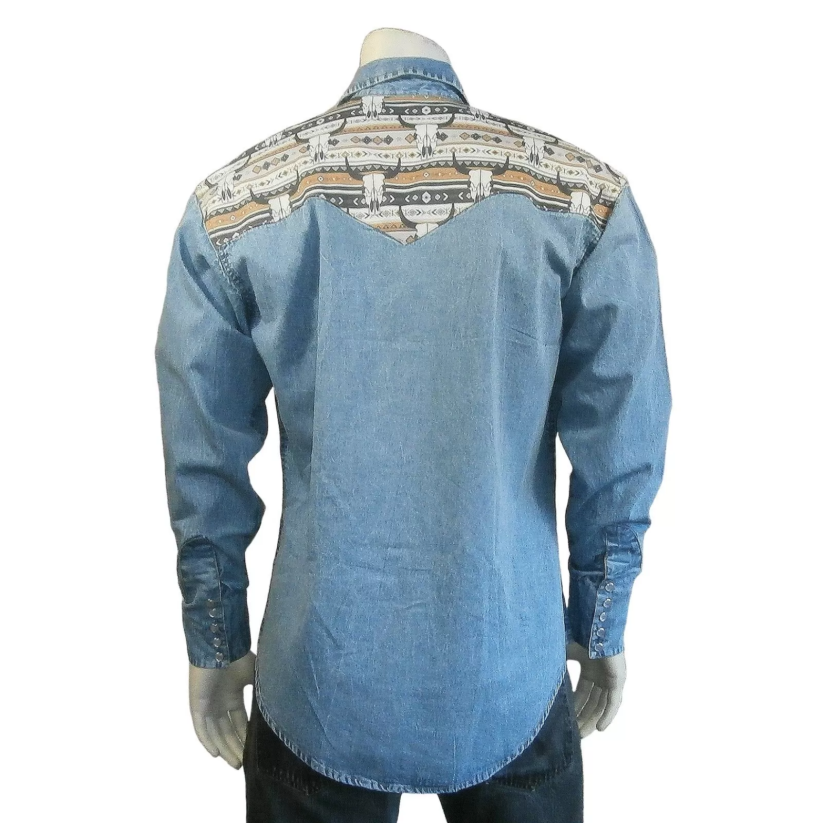Rockmount Men'S Vintage 2-Tone Denim & Steer Skull Embroidery Western Shirt Best Sale