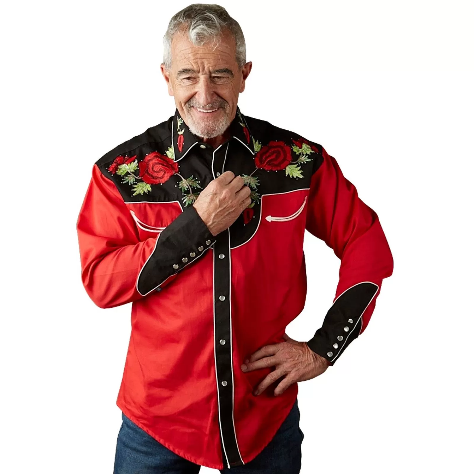 Rockmount Men'S Vintage 2-Tone Red Roses Embroidery Western Shirt Best Sale