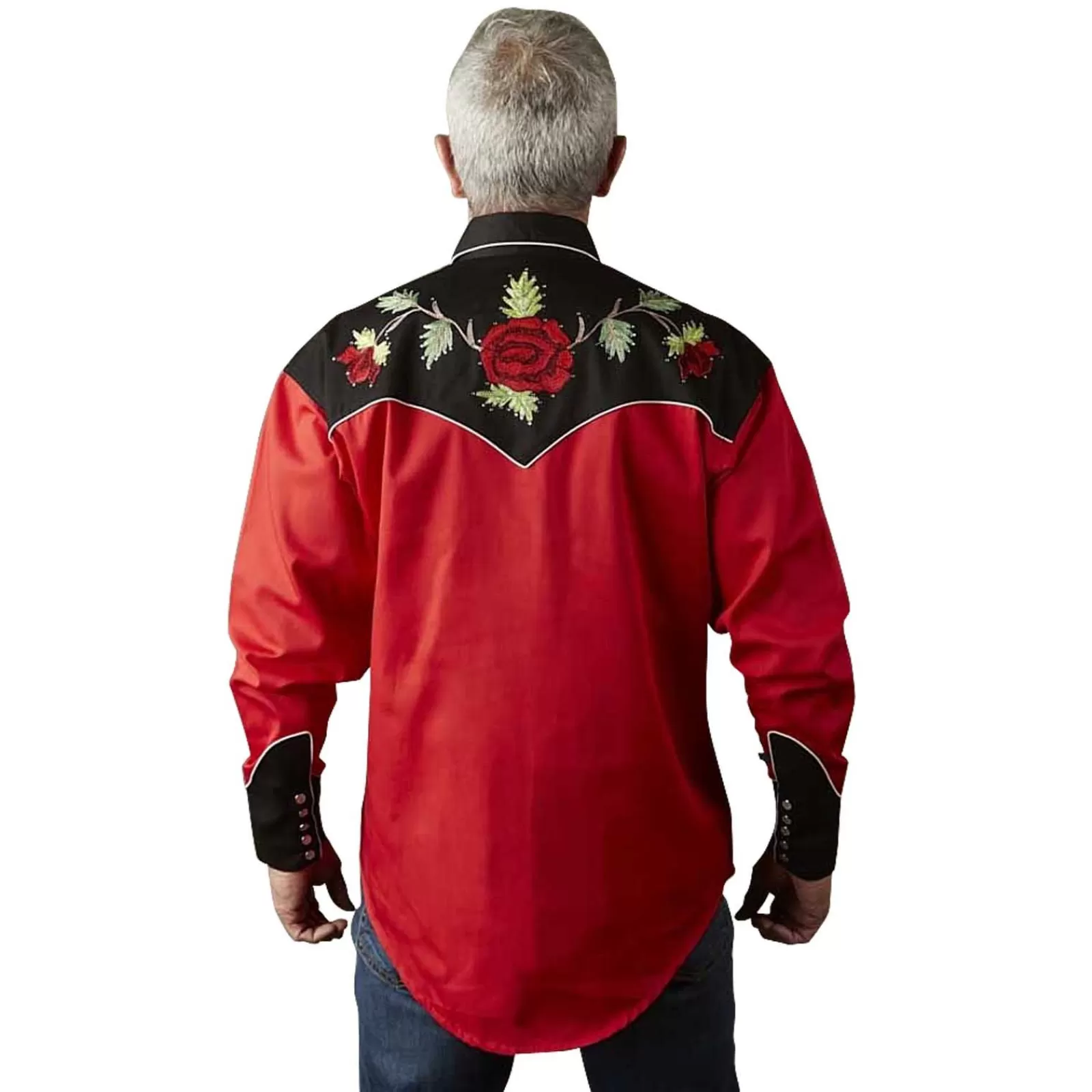 Rockmount Men'S Vintage 2-Tone Red Roses Embroidery Western Shirt Best Sale