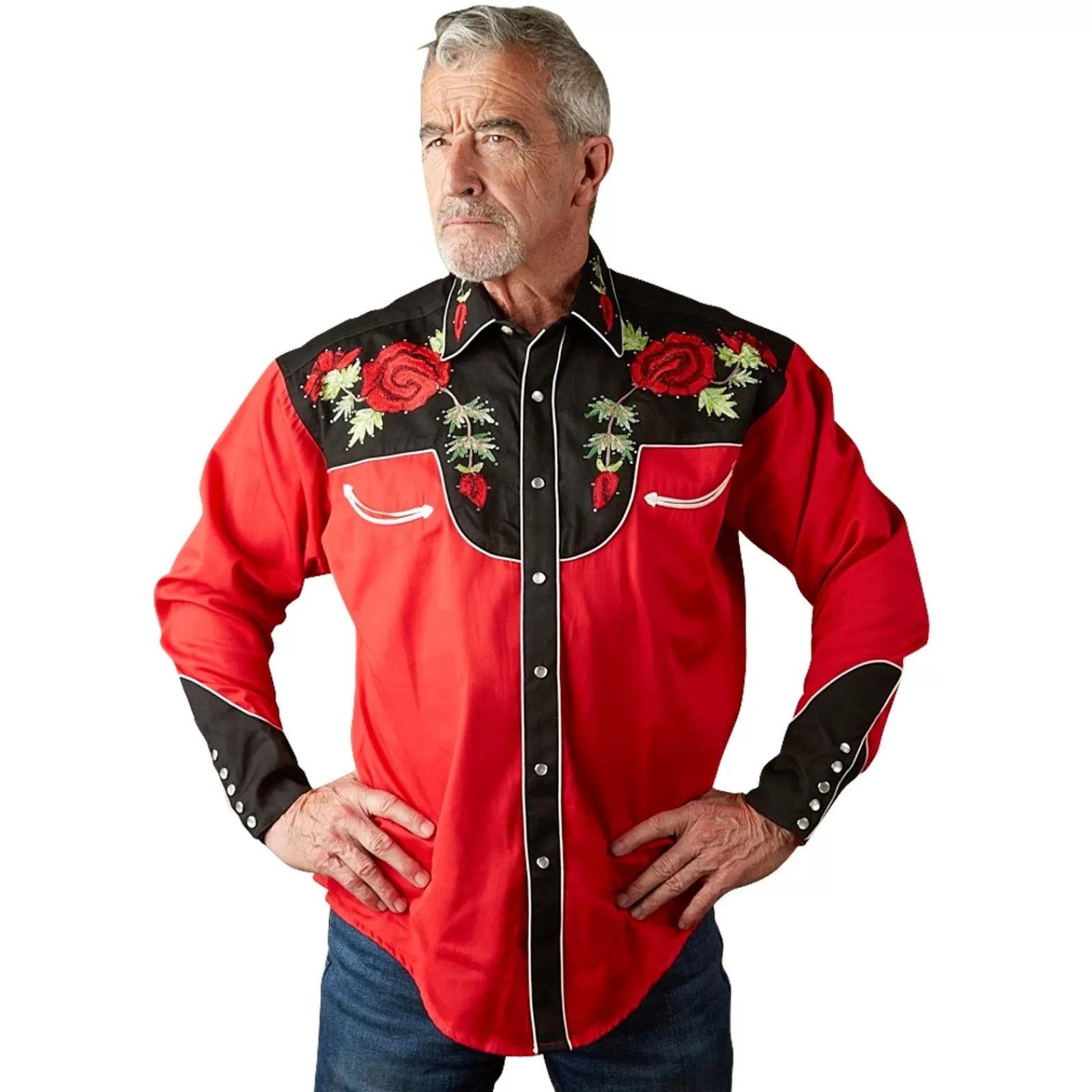 Rockmount Men'S Vintage 2-Tone Red Roses Embroidery Western Shirt Best Sale