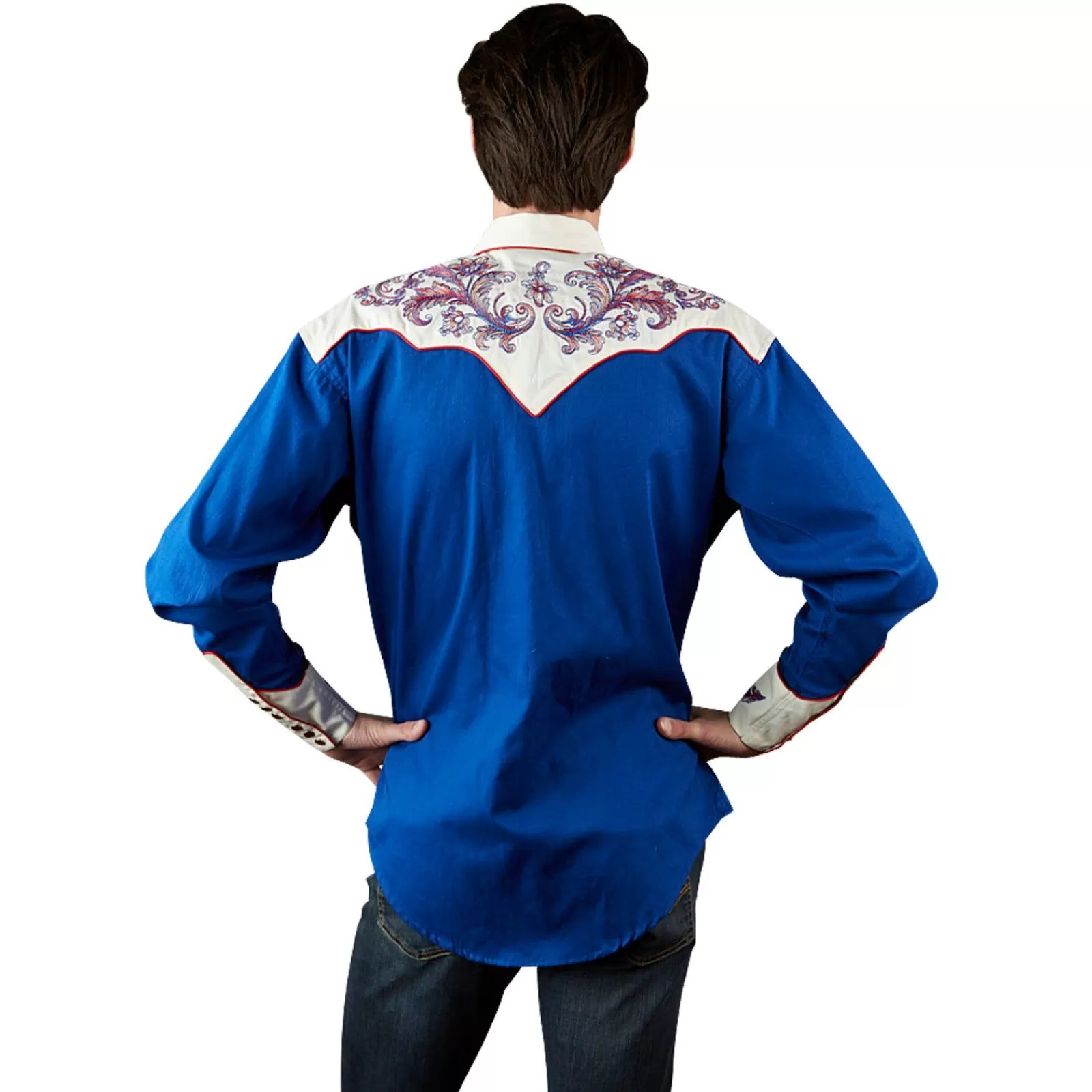 Rockmount Men'S Vintage 2-Tone Royal Blue & White Western Shirt With Floral Embroidery Shop
