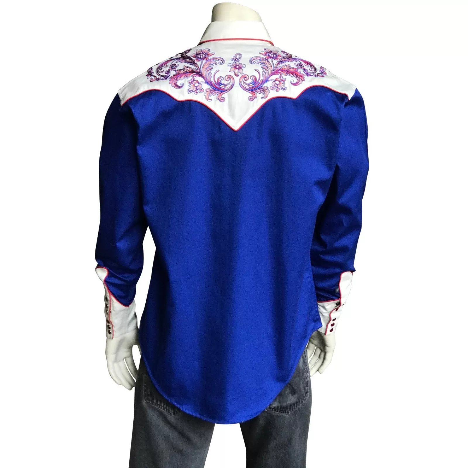 Rockmount Men'S Vintage 2-Tone Royal Blue & White Western Shirt With Floral Embroidery Shop