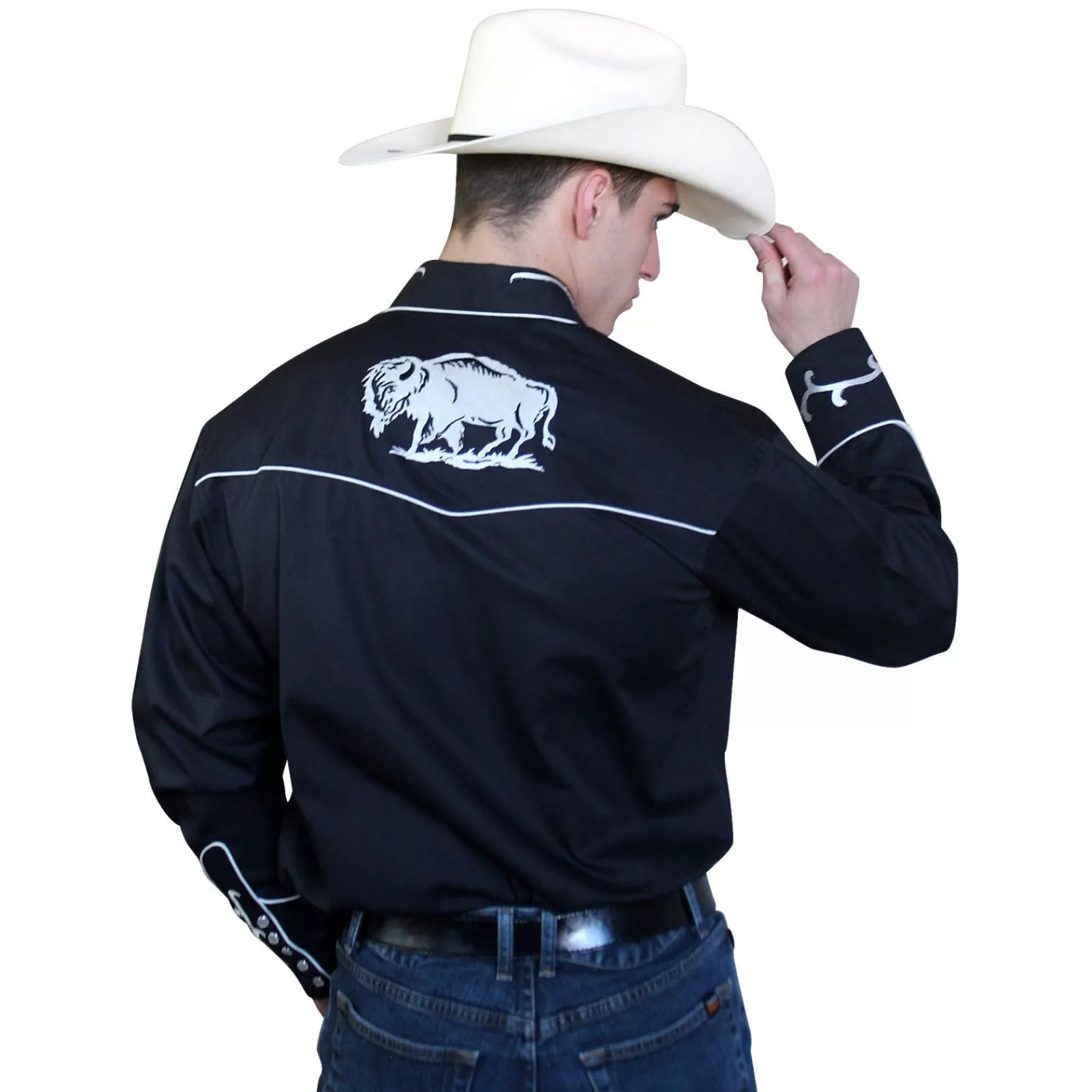 Rockmount Men'S Vintage American Bison Embroidery Black Western Shirt Cheap