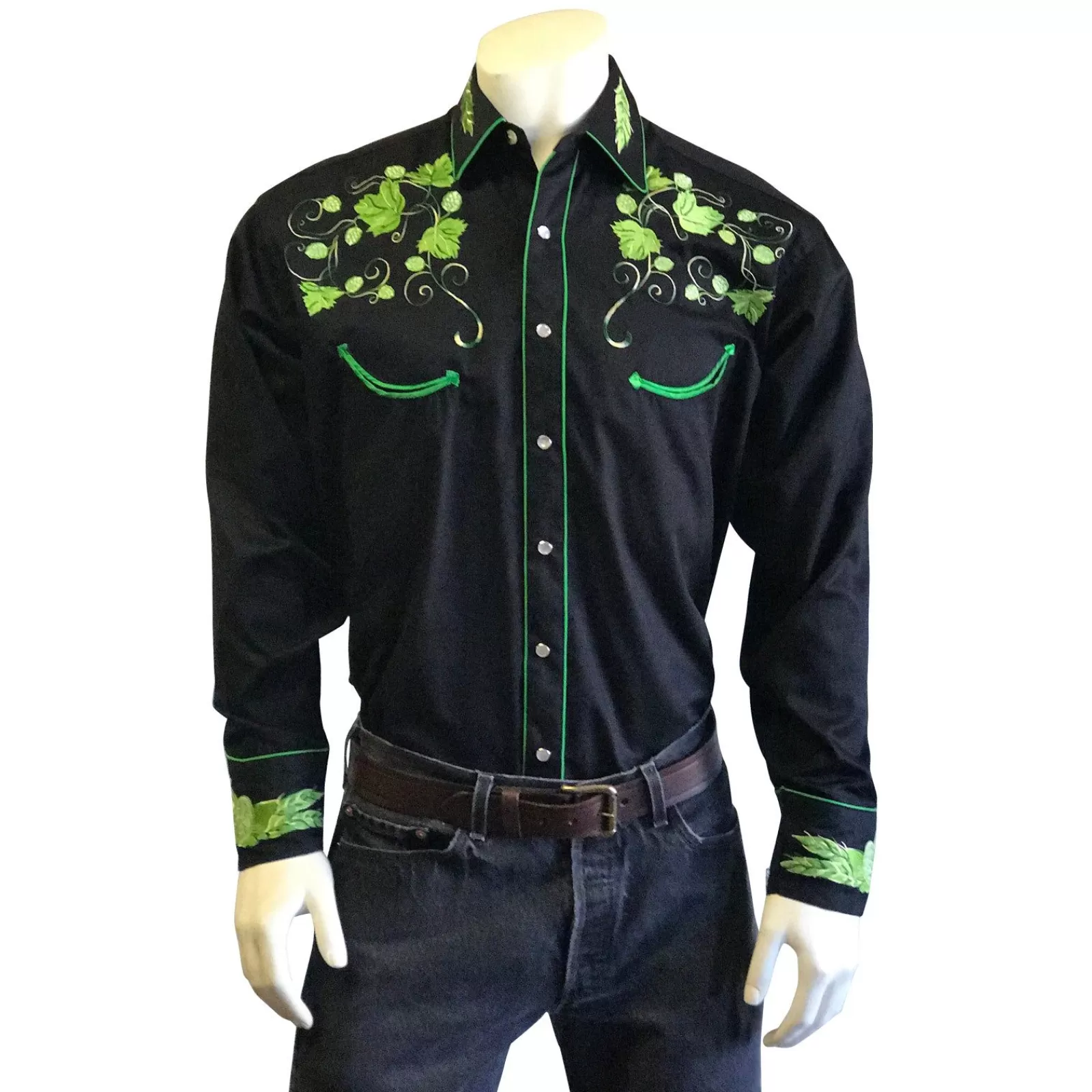 Rockmount Men'S Vintage Beer Hops Embroidered Western Shirt In Black Clearance