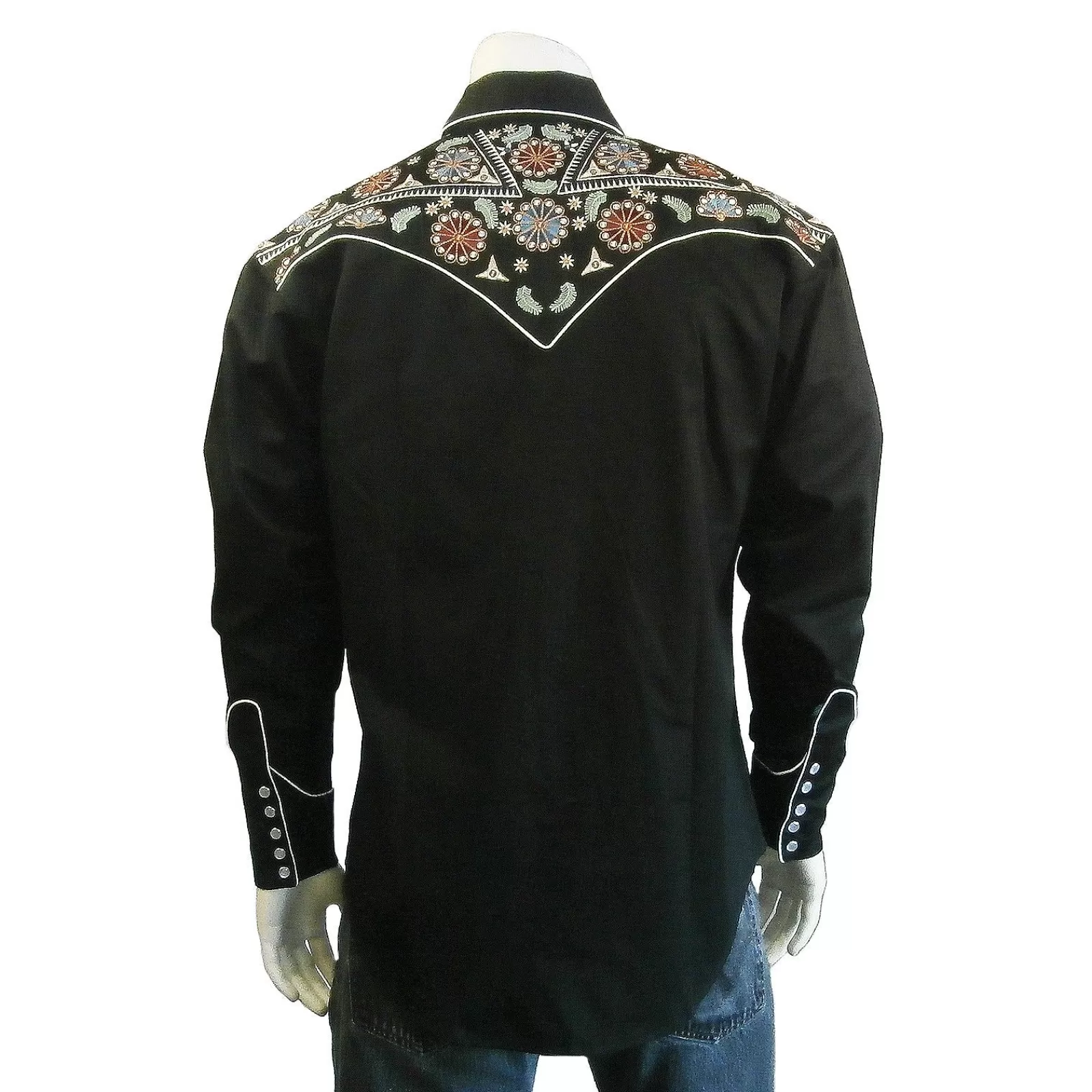 Rockmount Men'S Vintage Black Floral & Stars Embroidery Western Shirt Store
