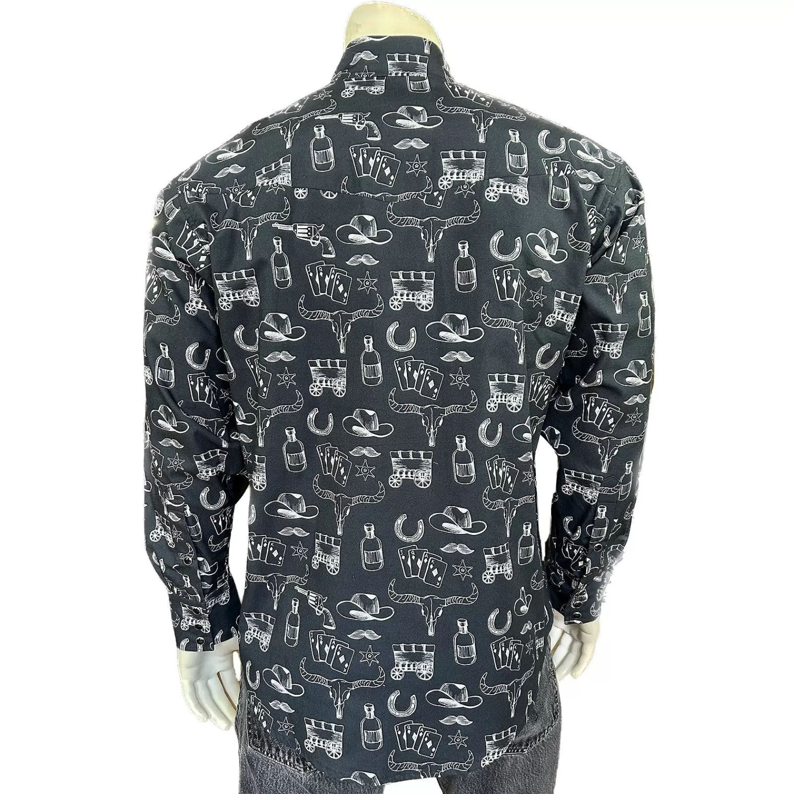 Rockmount Men'S Vintage Black Hat & Horse Shoe Card Western Print Best