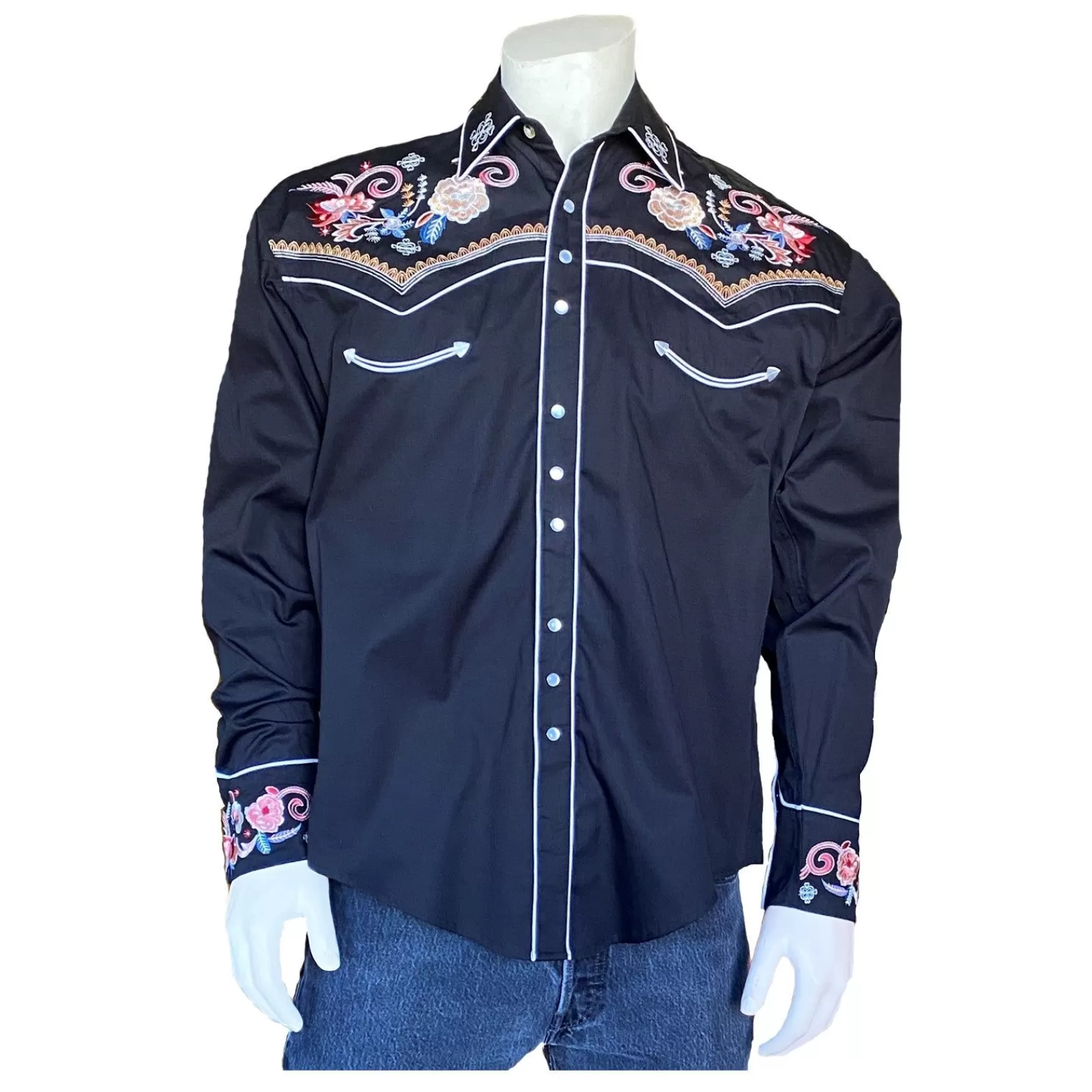 Rockmount Men'S Vintage Black Pastel Floral Embroidery Western Shirt Online