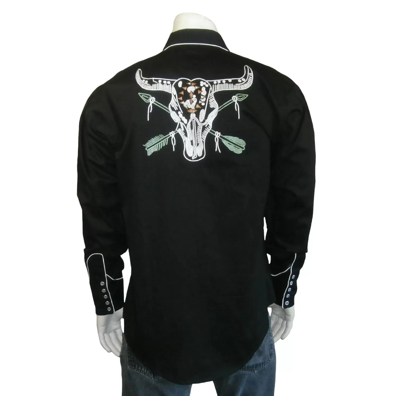 Rockmount Men'S Vintage Black Steer Skull & Arrow Chain Stitch Embroidery Western Shirt Online