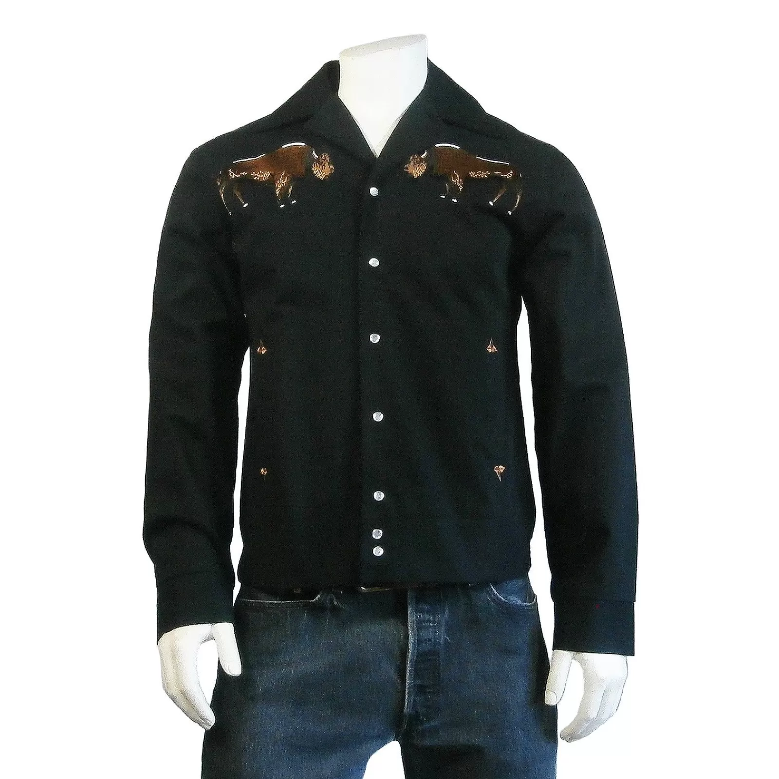 Rockmount Men'S Vintage Black Suede Cloth Western Bolero Jacket With Bison Embroidery Fashion