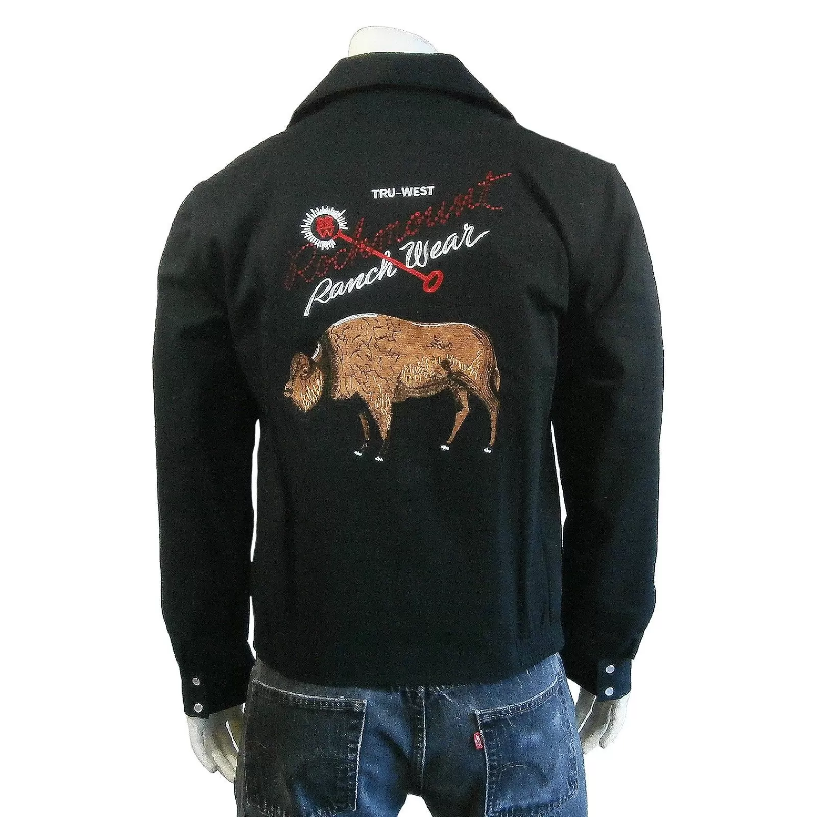 Rockmount Men'S Vintage Black Suede Cloth Western Bolero Jacket With Bison Embroidery Fashion