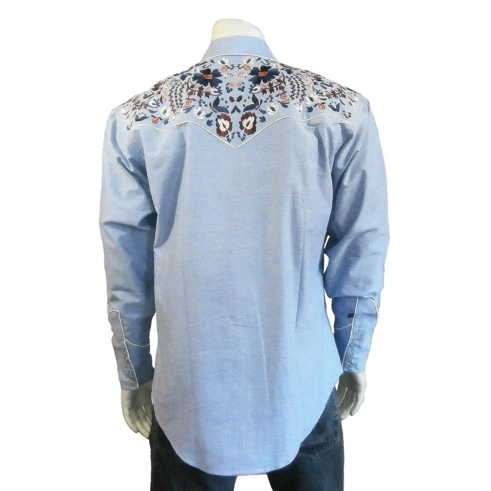 Rockmount Men'S Vintage Blue Floral Embroidery Western Shirt Cheap