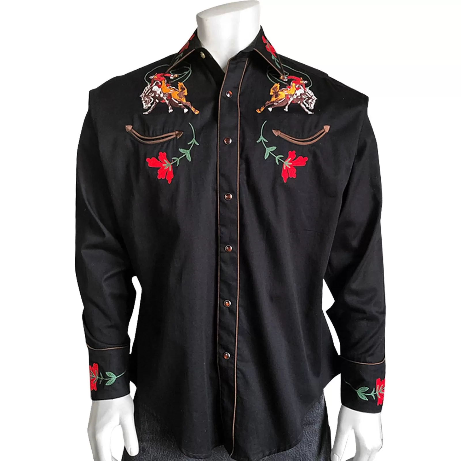 Rockmount Men'S Vintage Bronc Embroidered Western Shirt In Black Best Sale
