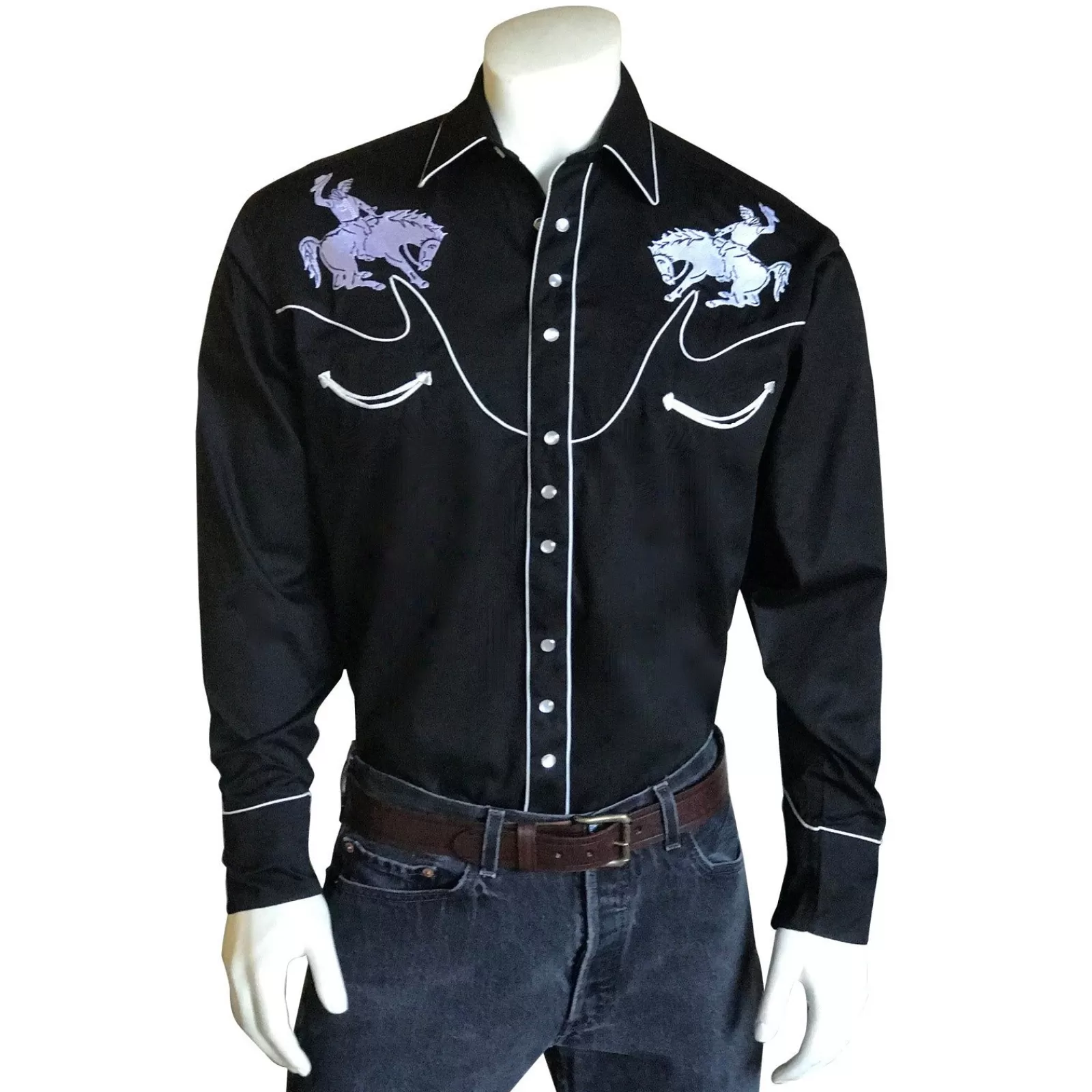 Rockmount Men'S Vintage Bronc Embroidered Western Shirt In Black & White Shop