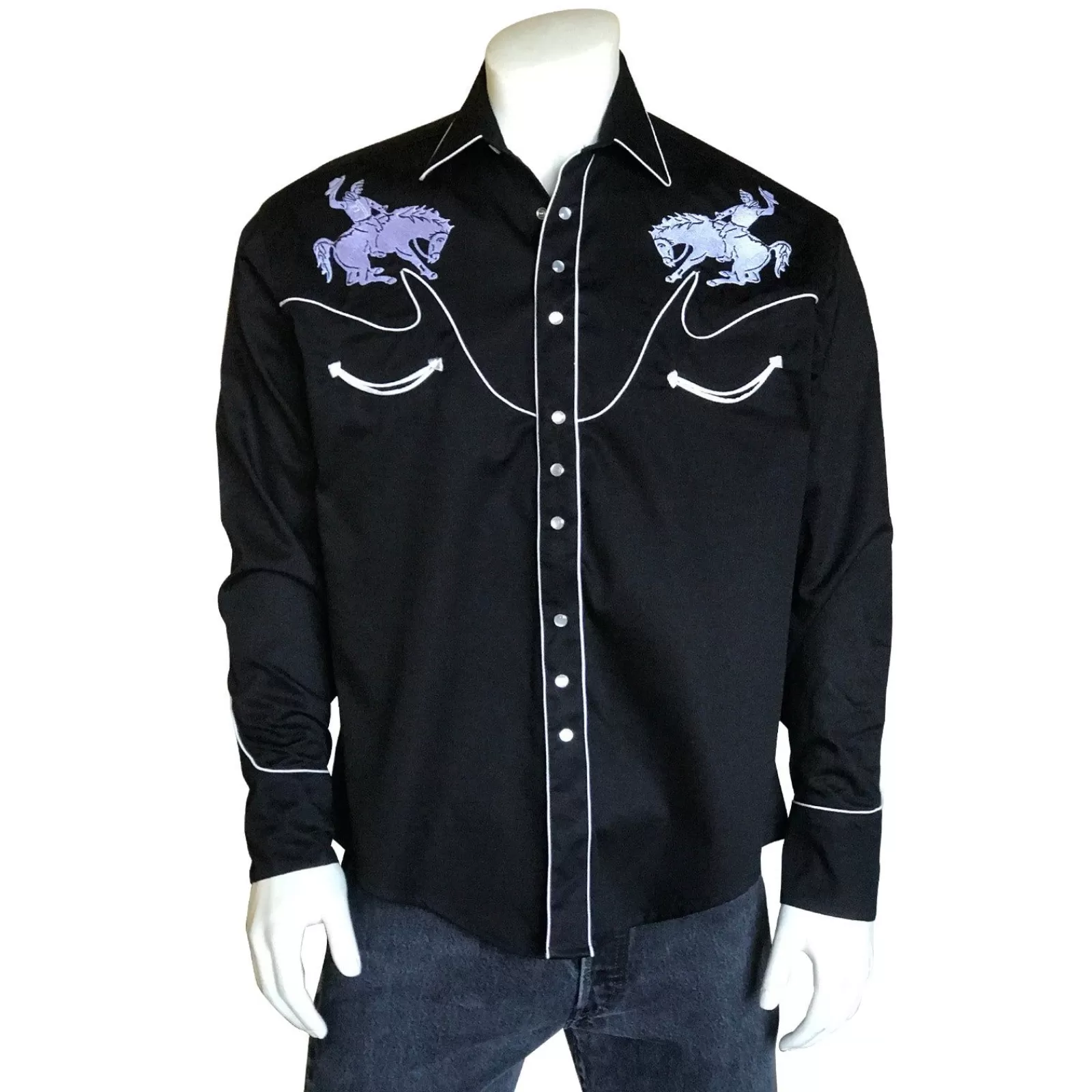 Rockmount Men'S Vintage Bronc Embroidered Western Shirt In Black & White Shop