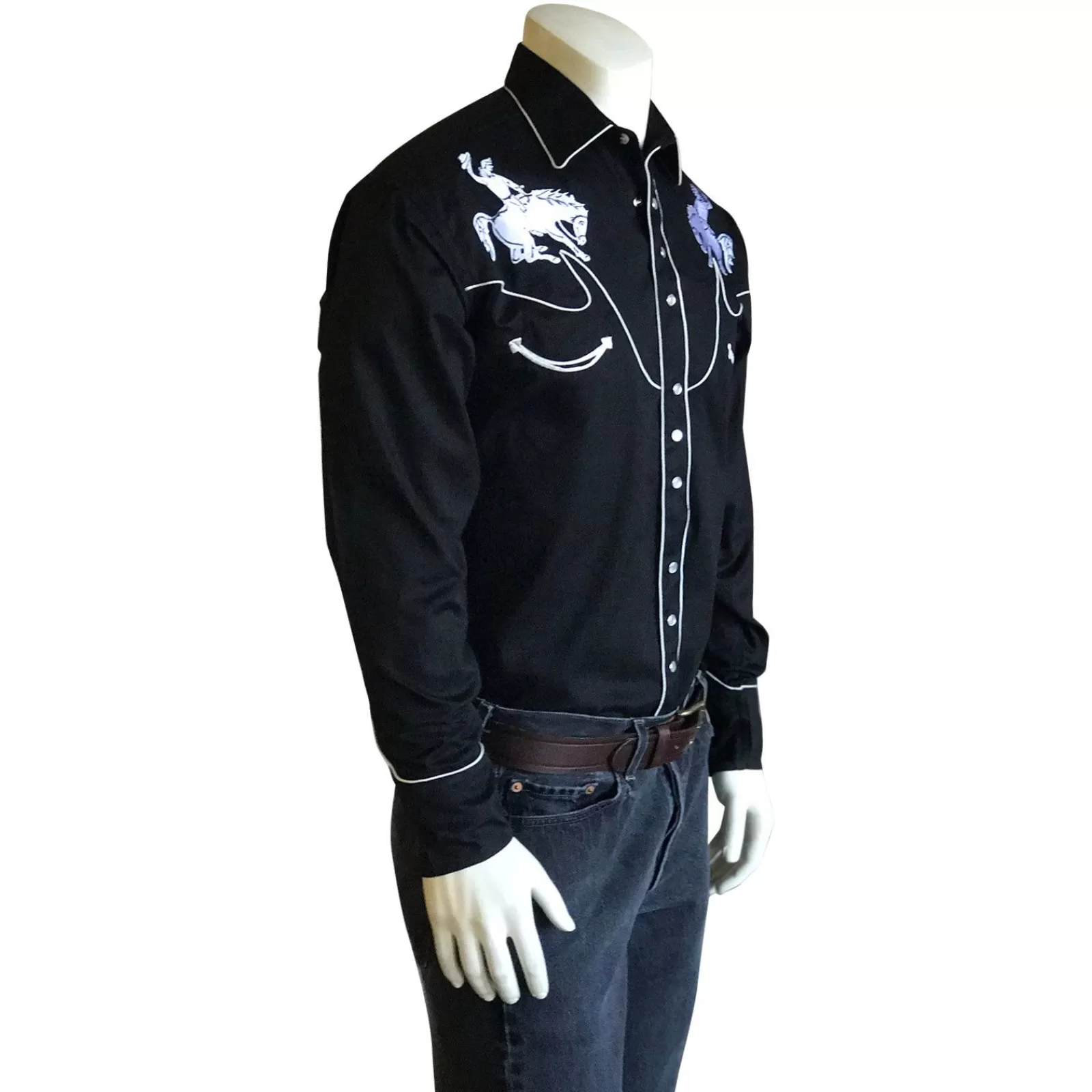 Rockmount Men'S Vintage Bronc Embroidered Western Shirt In Black & White Shop