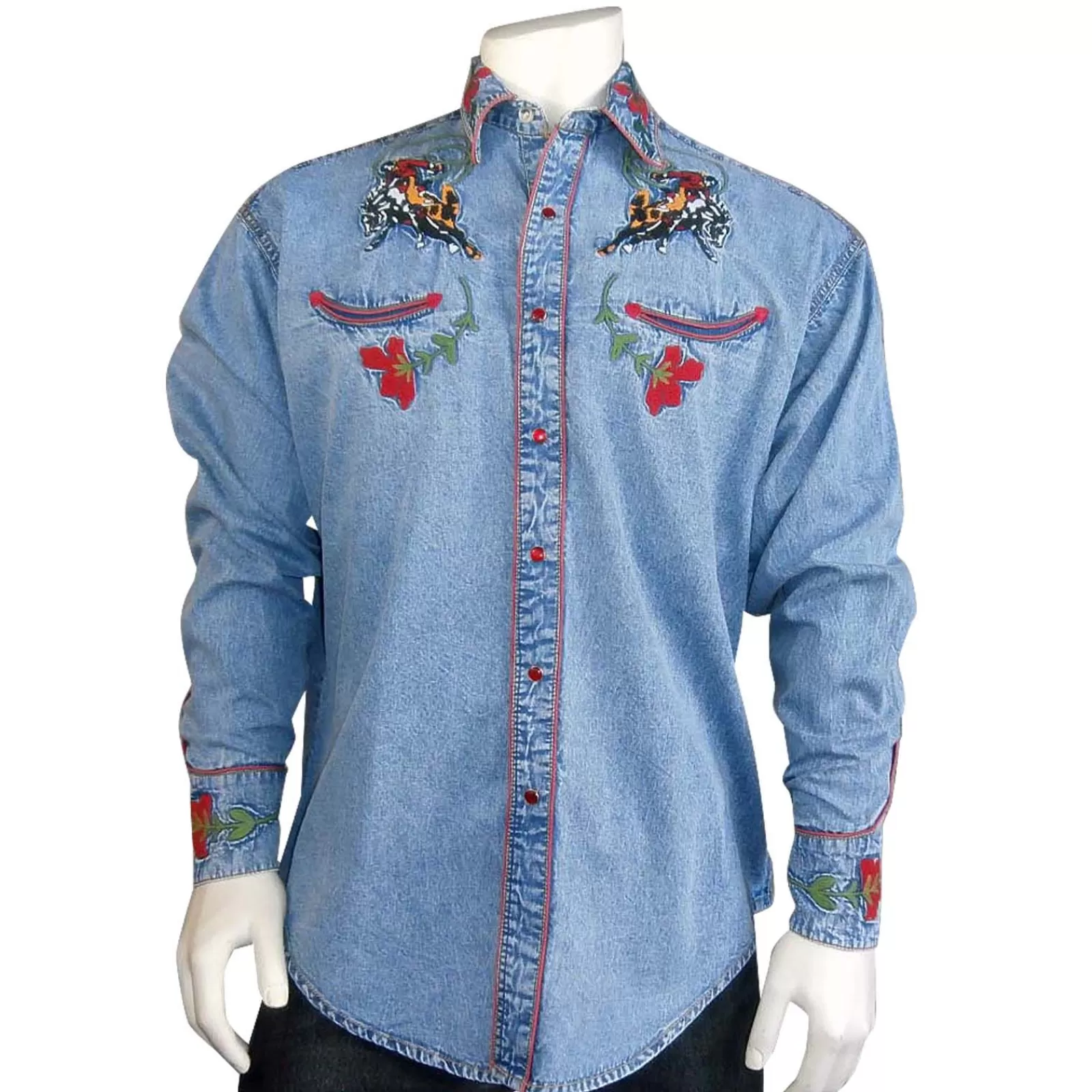 Rockmount Men'S Vintage Bronc Embroidered Western Shirt In Denim Cheap