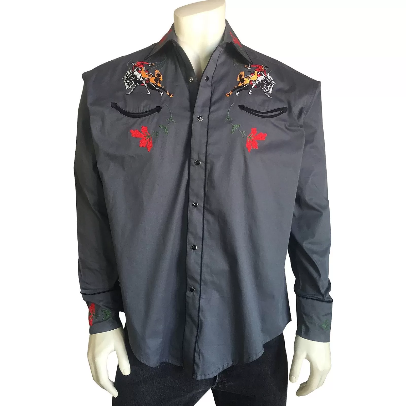 Rockmount Men'S Vintage Bronc Embroidered Western Shirt In Grey Store