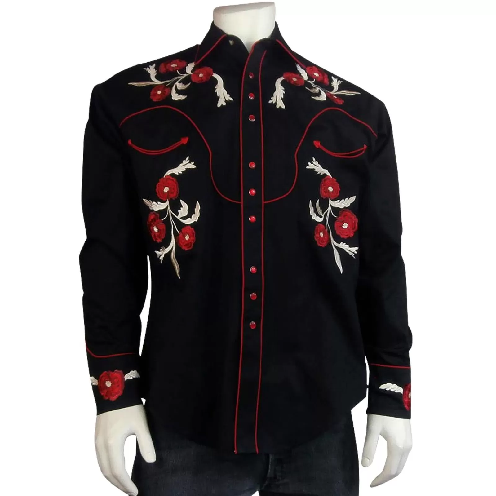 Rockmount Men'S Vintage Cascading Floral Embroidery Black Western Shirt Store