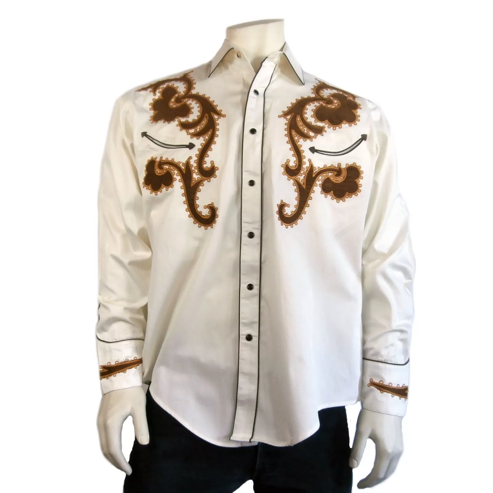 Rockmount Men'S Vintage Chamois & Embroidery Western Shirt In Ivory Cheap
