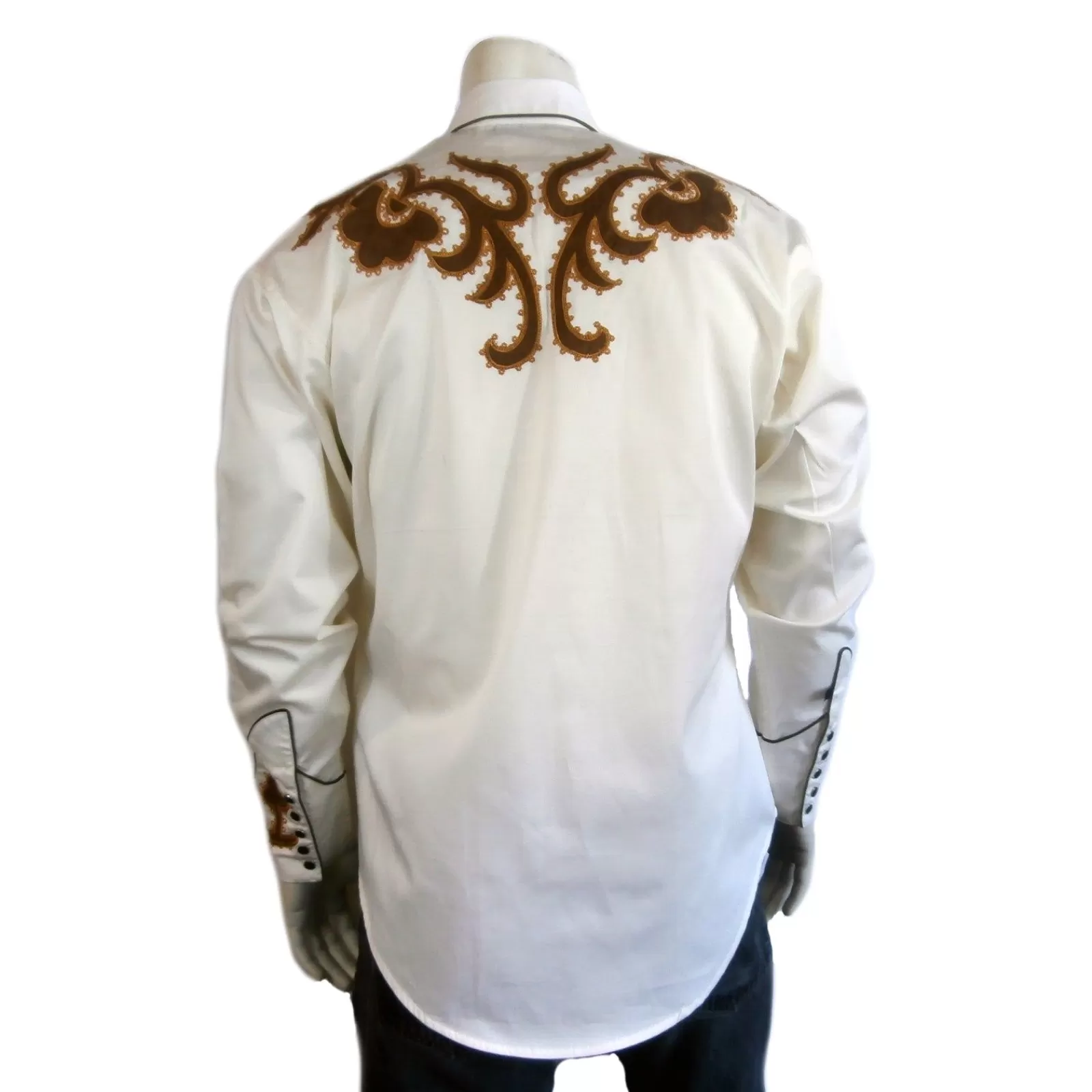 Rockmount Men'S Vintage Chamois & Embroidery Western Shirt In Ivory Cheap