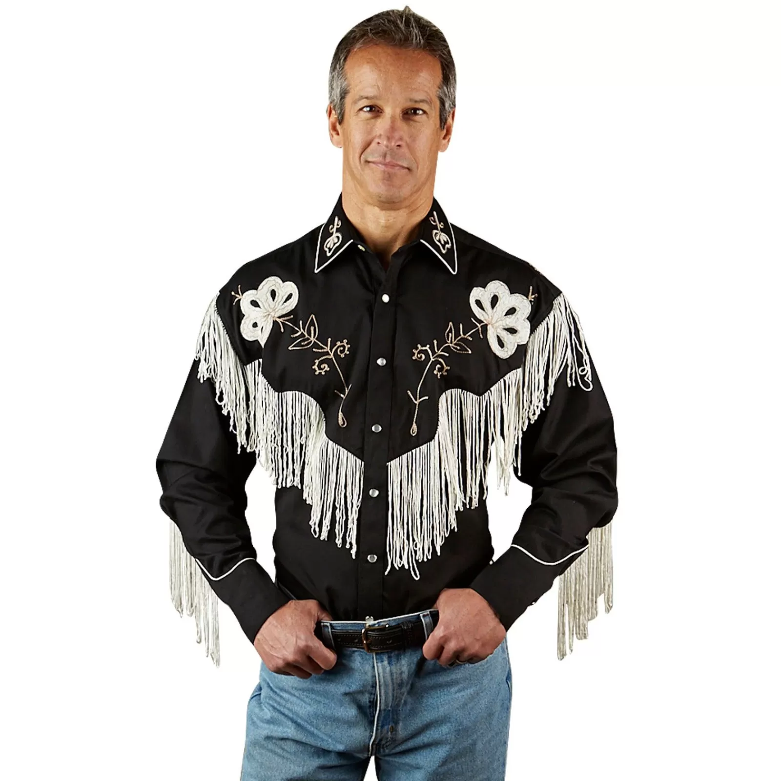 Rockmount Men'S Vintage Fringe Black Embroidered Western Shirt Best Sale