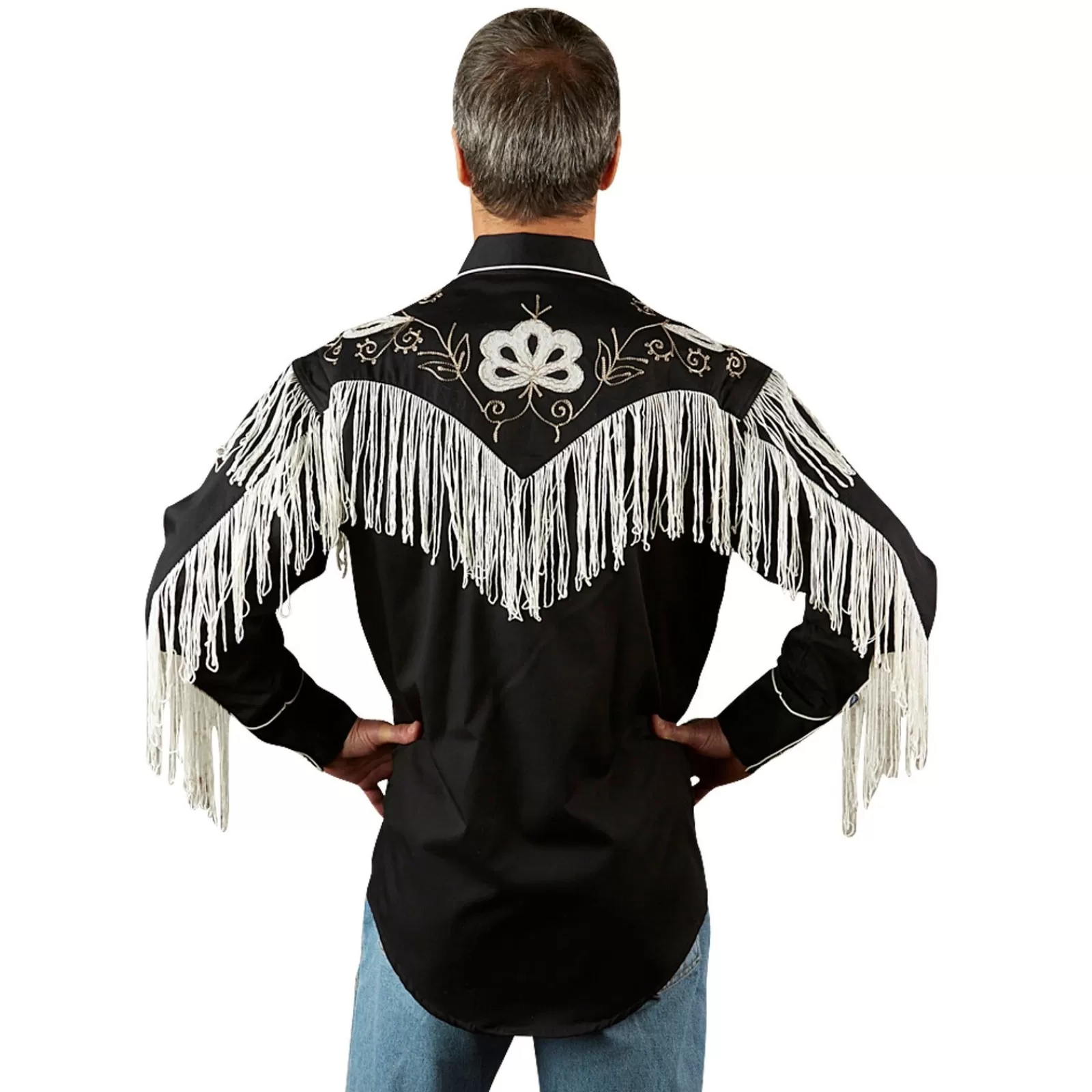 Rockmount Men'S Vintage Fringe Black Embroidered Western Shirt Best Sale