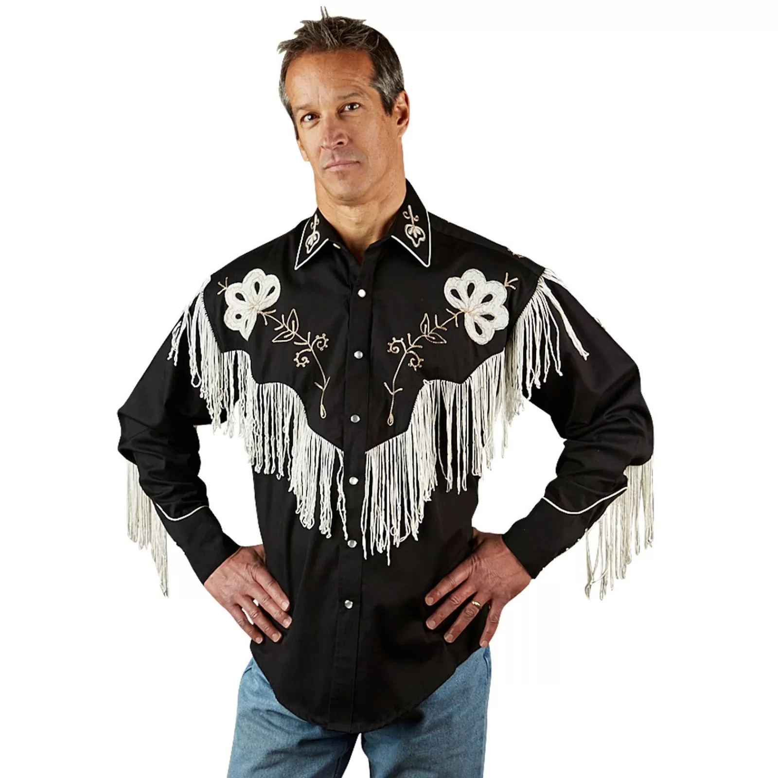 Rockmount Men'S Vintage Fringe Black Embroidered Western Shirt Best Sale