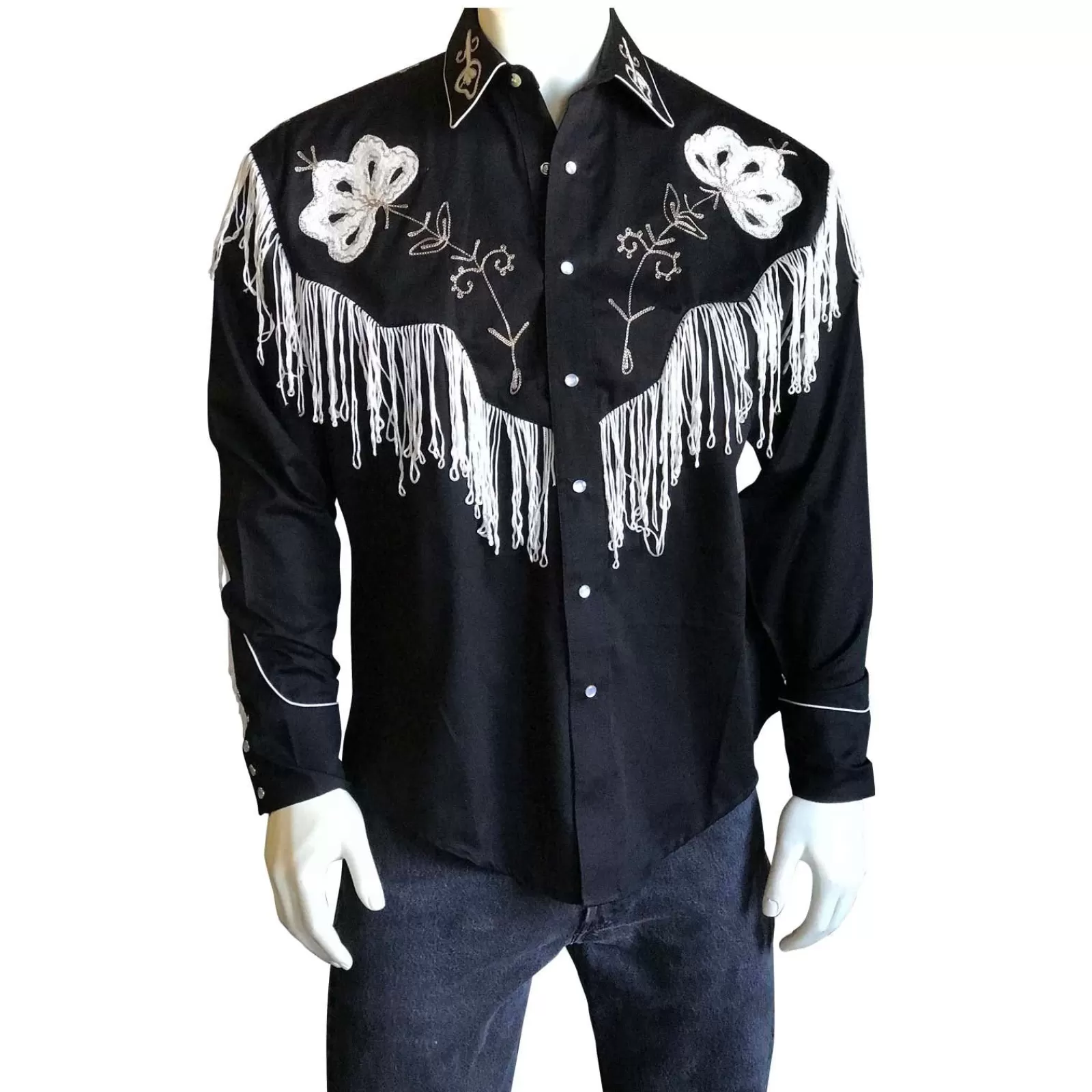 Rockmount Men'S Vintage Fringe Black Embroidered Western Shirt Best Sale